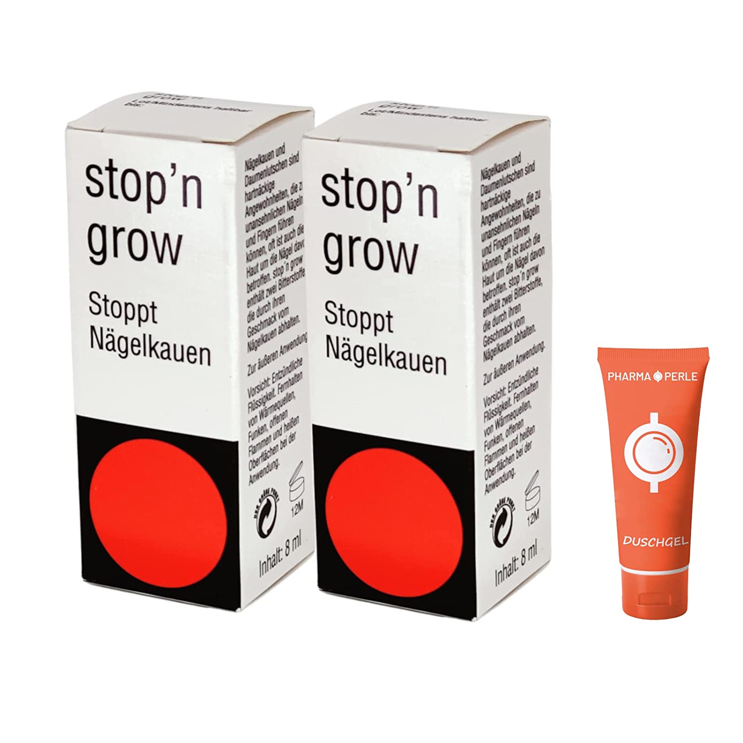 PHARMA PERLE Stop\'n Grow Tincture I Stops Nail Chewing and Thumb Sucking I for Children and Adults I 2 x 8 ml Economy Set I with PharmaPerle Shower Gel 30 ml