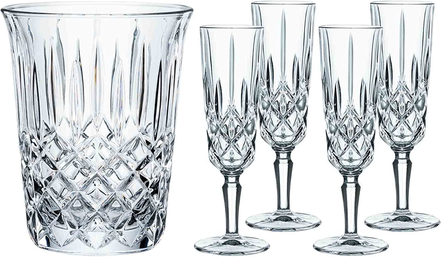 Spiegelau & Nachtmann Celebration Noblesse 104364 Set of 4 Champagne Glasses 155 ml + Champagne Cooler 2.69 Litres Crystal Glass