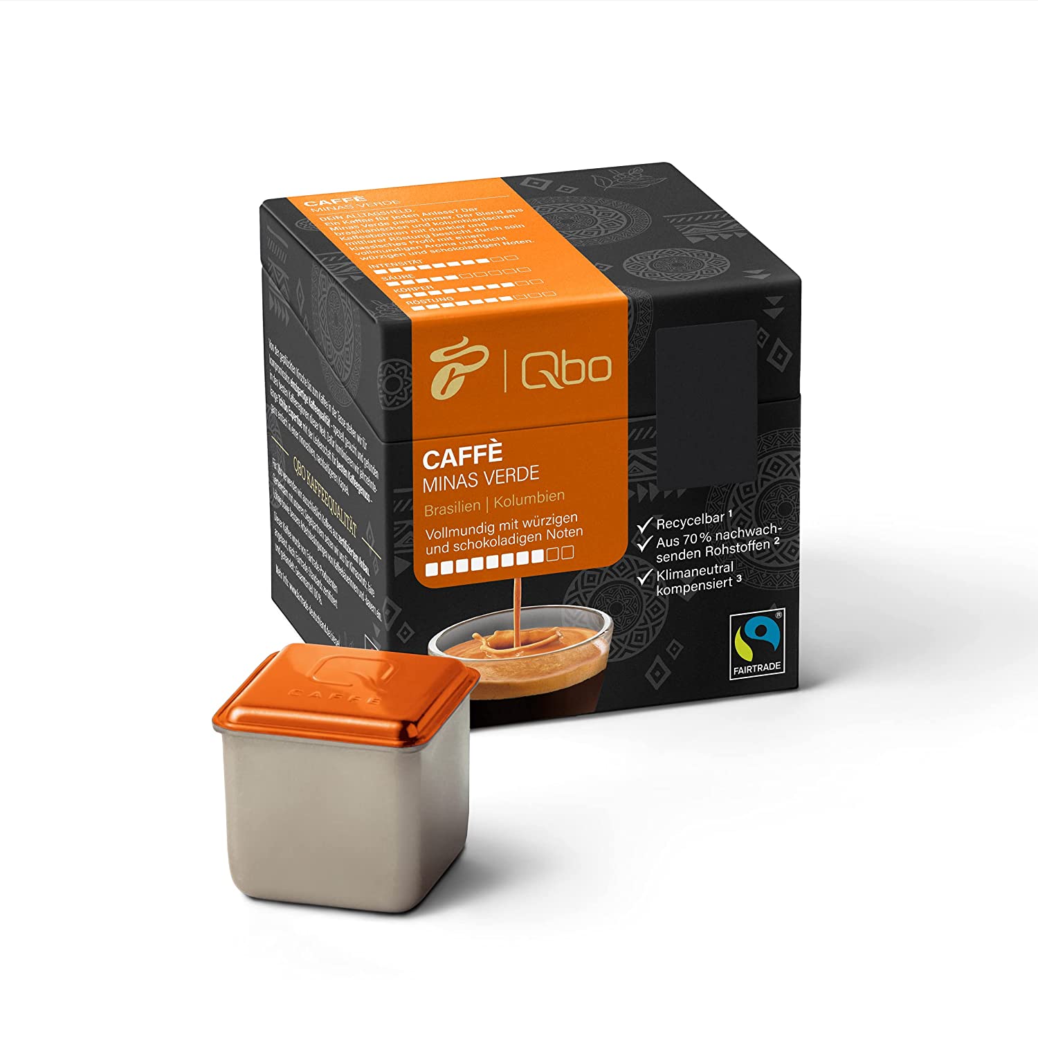 Tchibo Qbo Caffè Minas Verde Premium Kaffeekapseln, 8 Stück (Caffè, Intensität 8/10, vollmundig und würzig), nachhaltig, aus 70% nachwachsenden Rohstoffen & klimaneutral kompensiert