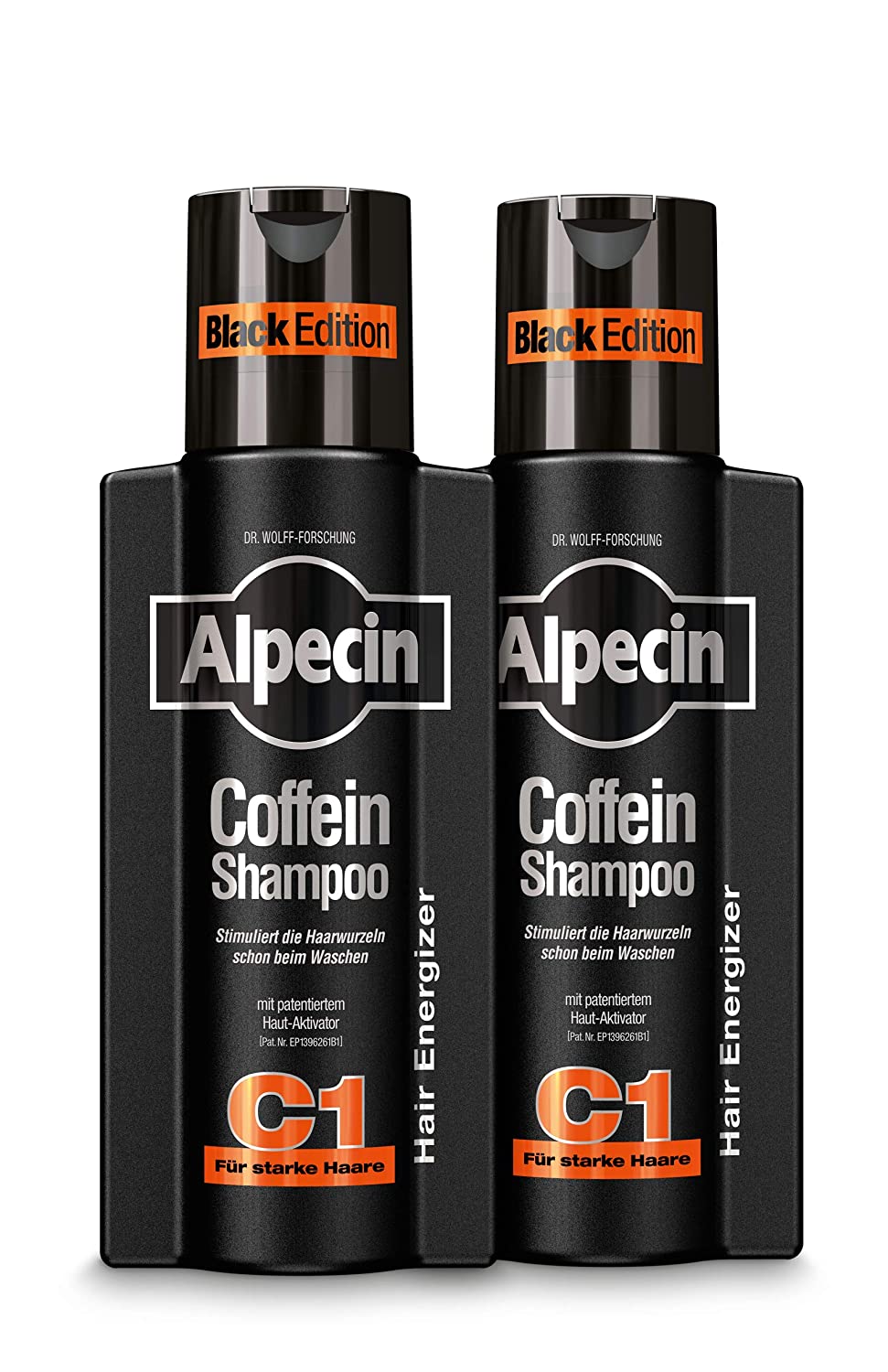Alpecin Caffeine Shampoo C1 Black Edition - With Fragrance - Hair Growth Stimulating Hair Shampoo with Caffeine - Against Hereditary Hair Loss in Men - 2 x 250 ml, ‎black