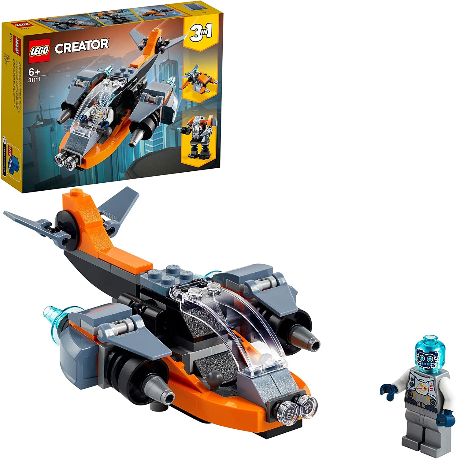 LEGO Creator 31111 3-in-1 Cyber Drone Construction Kit with Cyber Mech and Scooter, Space Toy for Children 6 Years and Up