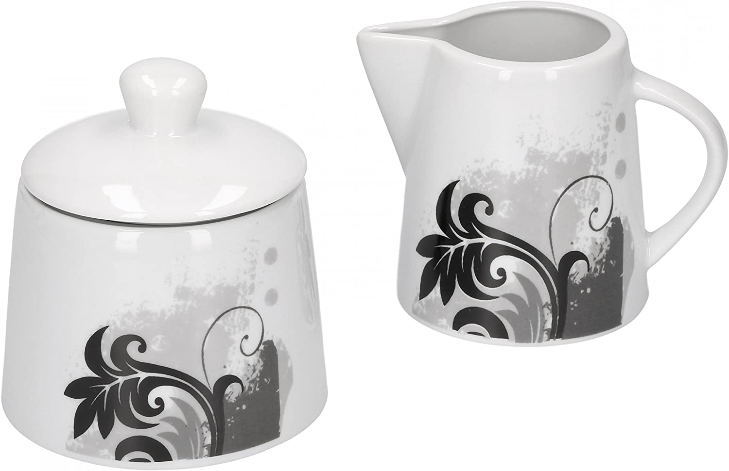 Van Well Black Flower white Porcelain milk jug and sugar bowl Set with black decor