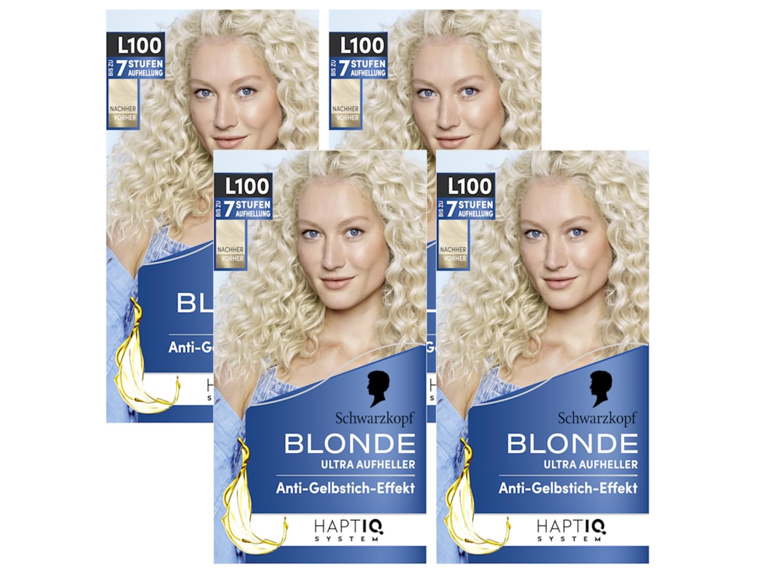 Schwarzkopf Blonde Lightener L100 Ice Blonde (4 x 175 ml), Hair Dye for Oil-Activated Hair Lightening with HaptIQ System, for up to 7 Levels without Yellow Tint