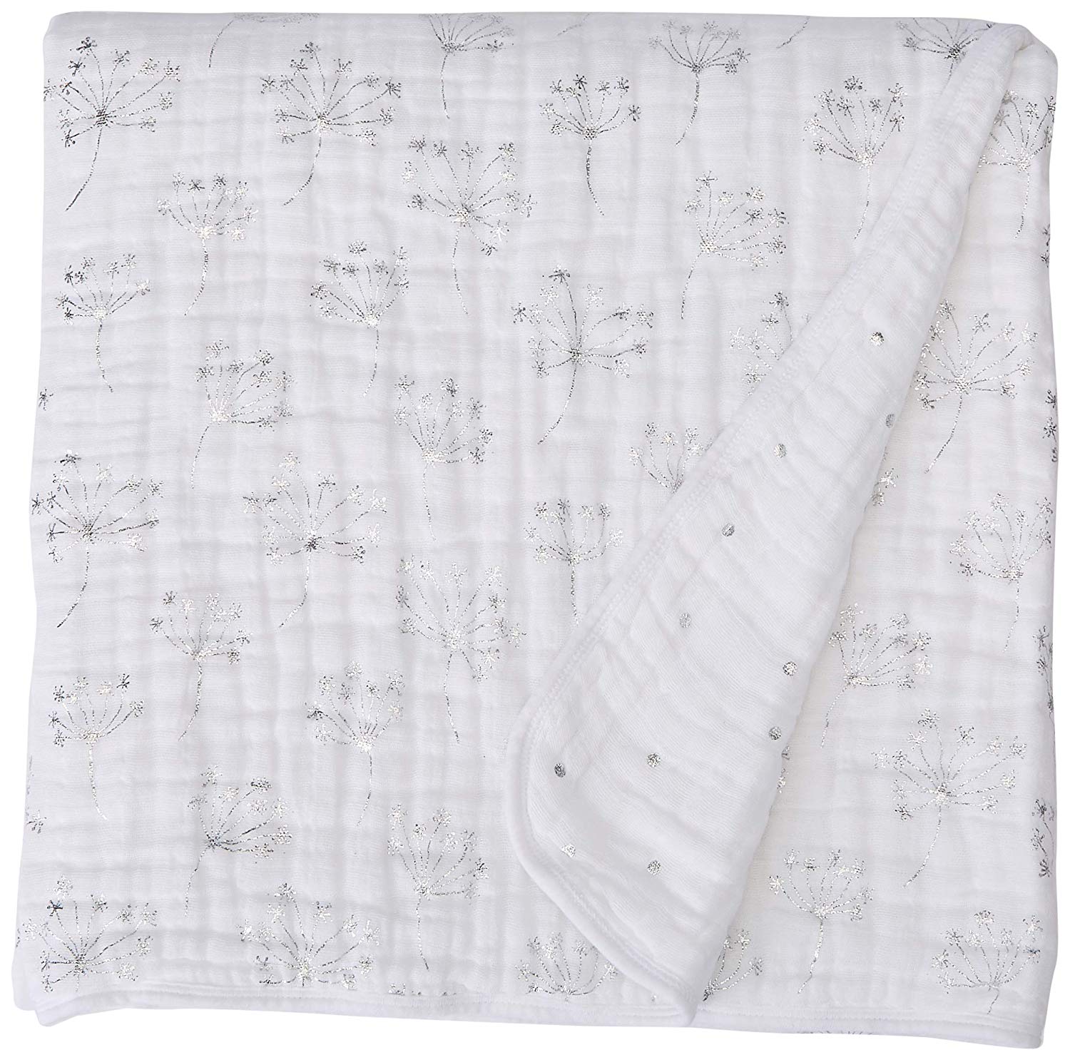 aden + anais Dream Blanket, 4 Layers 100% Cotton Muslin, 120 cm x 120 cm, Metallic Silver Deco Dandelion