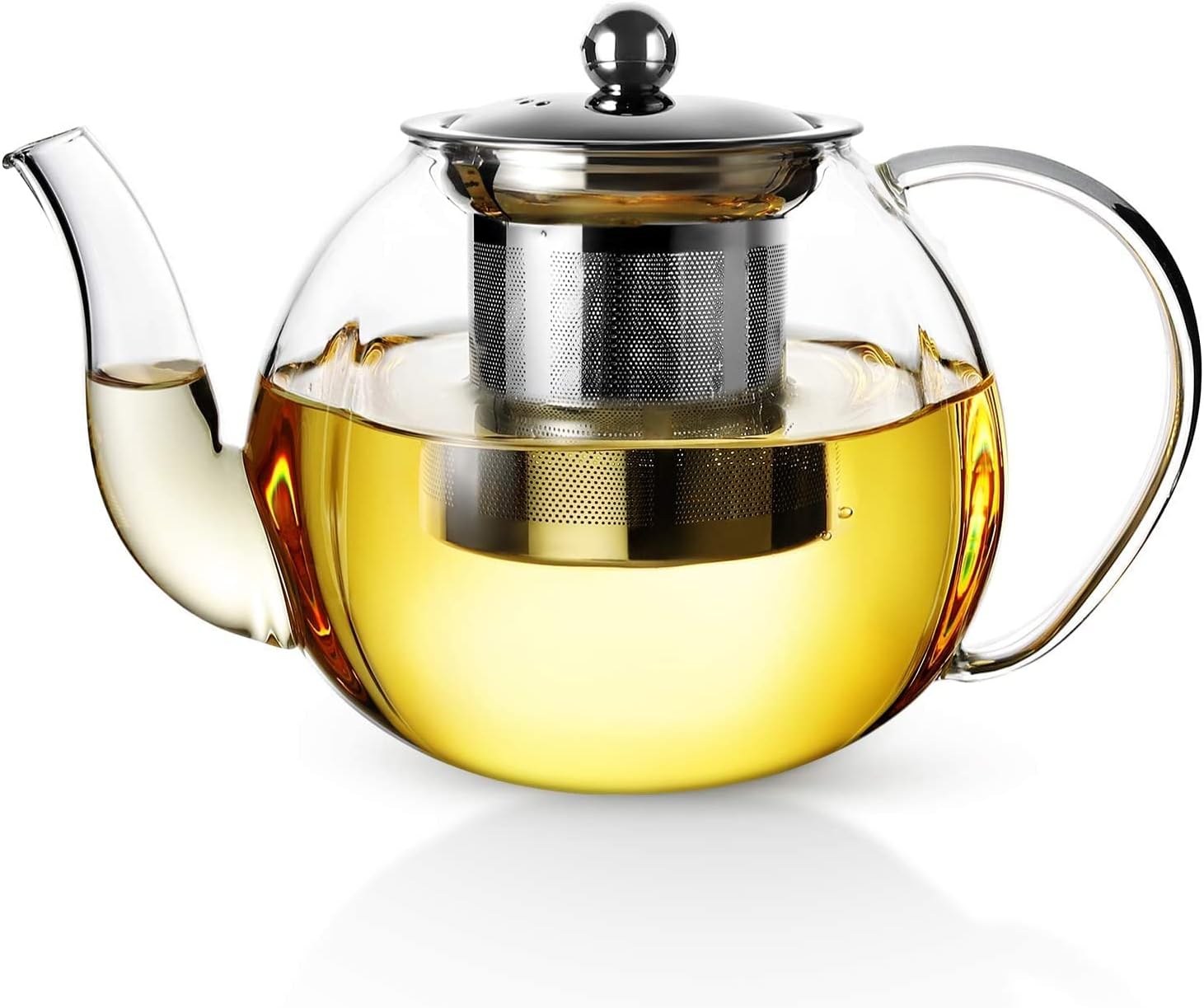Vzaahu Borosilicate Glass Teapot 1000 ml with Removable Stainless Steel Strainer Tea Strainer for Loose Tea and Tea Bag Tea Service Elegant Father\'s Day Gift