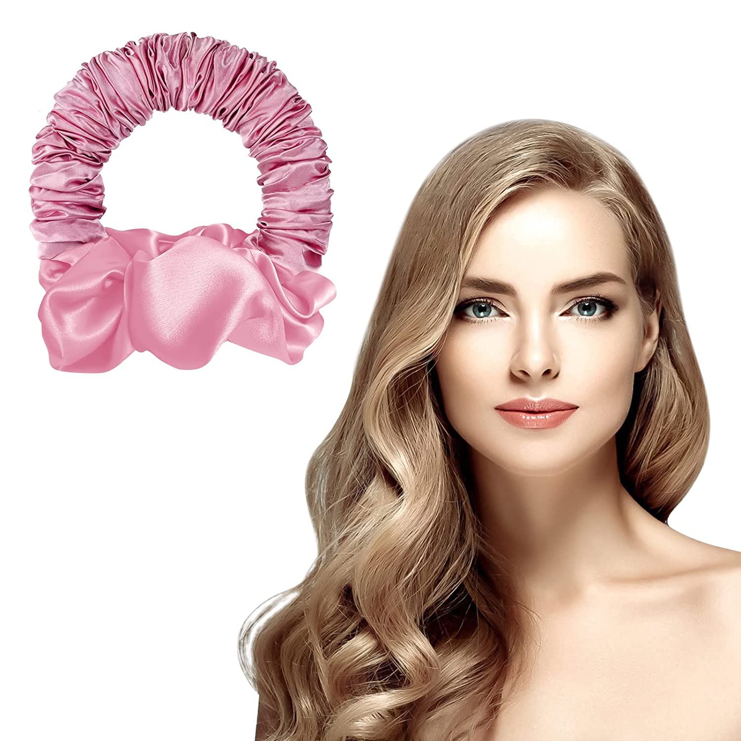 URAQT Heatless Curling Hairband, Soft No Heat Ponytail Hairband Curlers, 2022 Scrunchie Rollers, Magic Hairdresser Tools for Long Hair, DIY Styling (Pink), ‎pink
