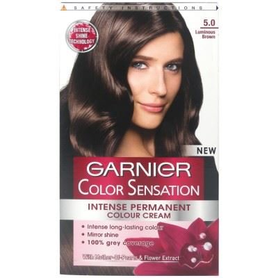 Garnier Color Sensation Intense Cream 5.0 Permanent Hair Color, Cream, Brown Tone Luminous Brown, Pack of 3