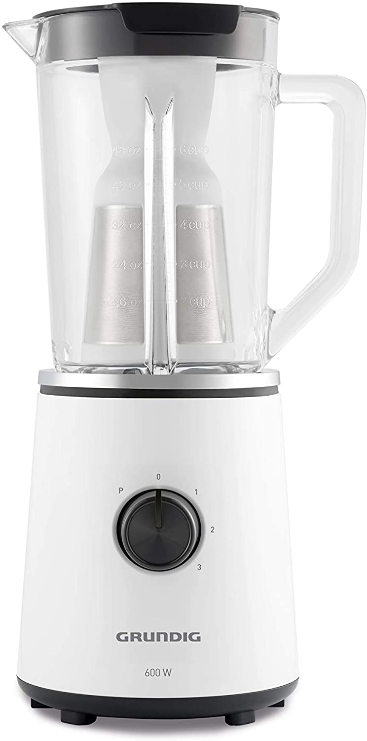 Grundig SM 6860 Stand Mixer, 1.5 L Glass Container, 600 Watt with Fruit Filter, White/Black