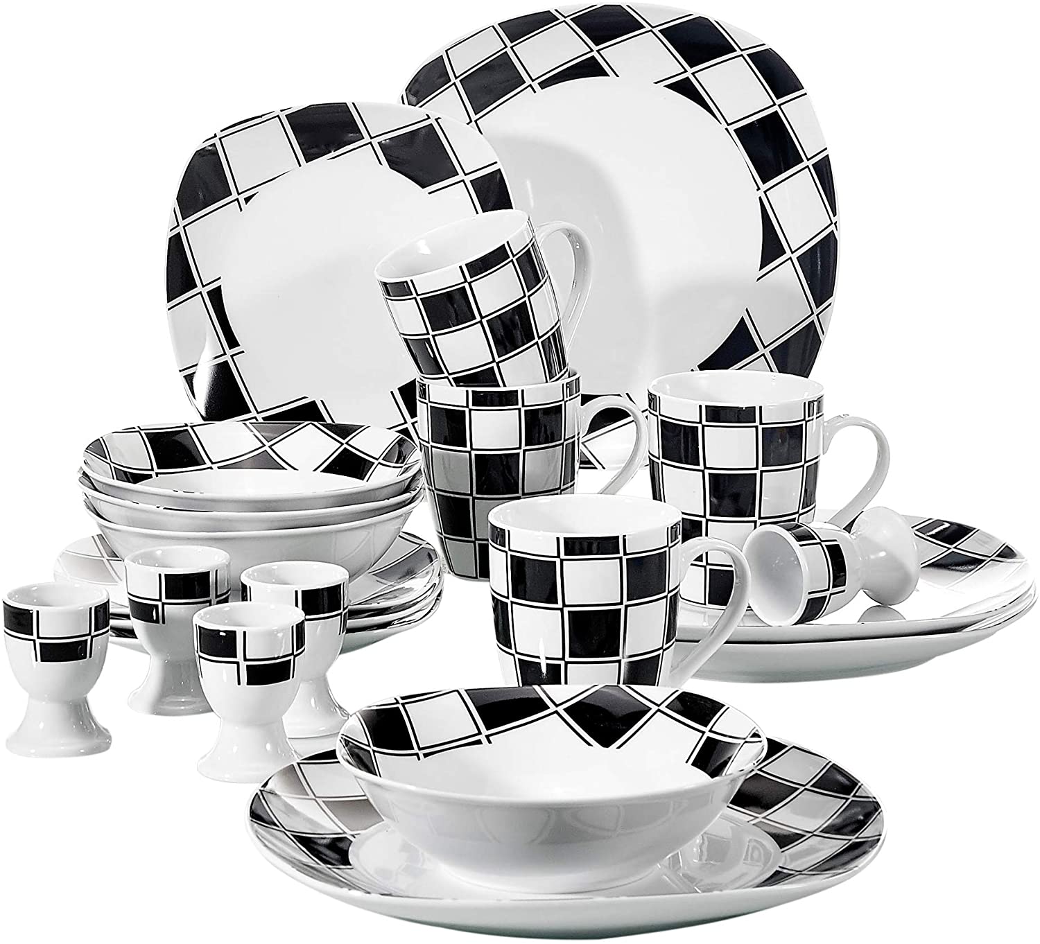 VEWEET Nicole Dinner Service 20 Pieces Porcelain Breakfast Service for 4 People with 4 Egg Cups, Coffee Cups 350 ml, Cereal Bowls, Dessert Plates and Flat Plates