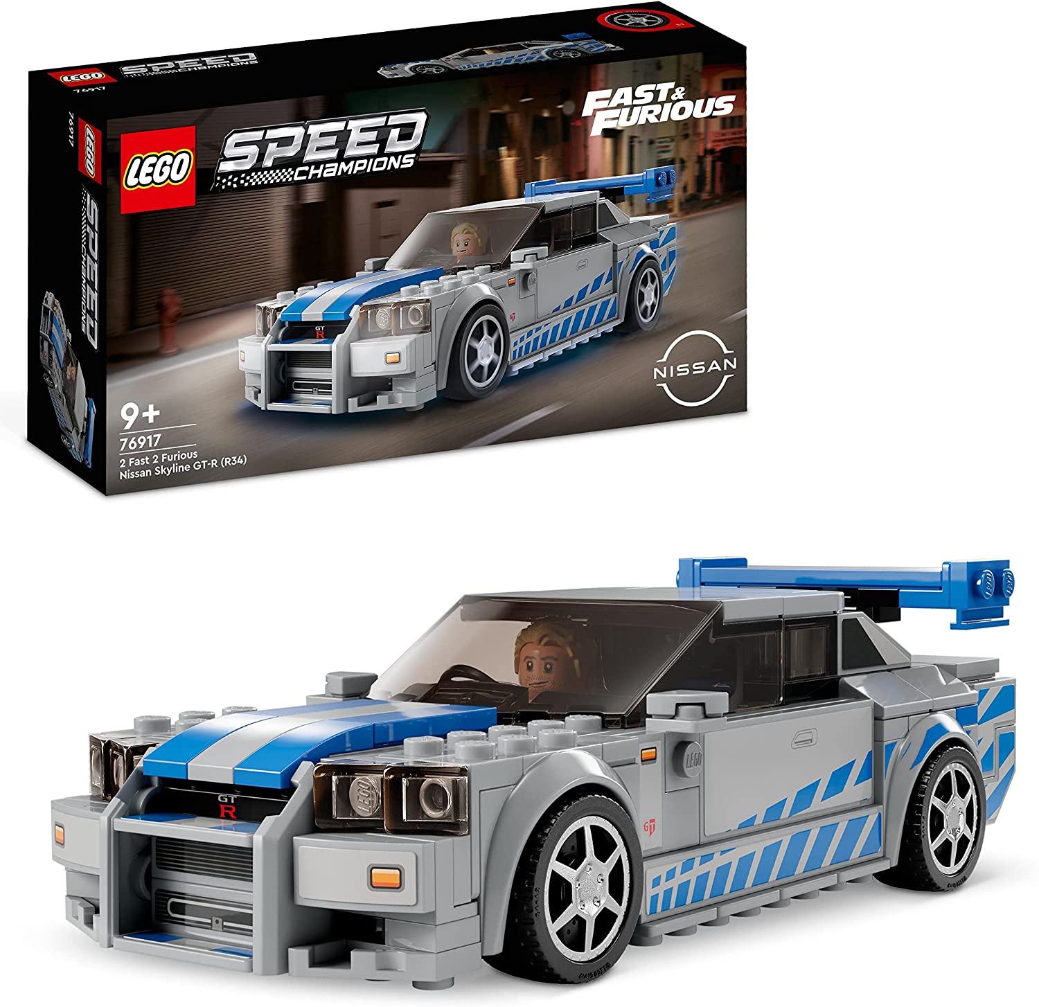 LEGO 76917 Speed ​​Champions 2 Fast 2 Furious Nissan Skyline GT-R (R34) Racing Car Toy for Building, 2023 Model Car Kit with Brian O \ 'Conner Figure