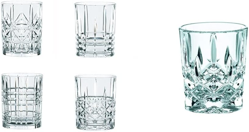 Spiegelau & Nachtmann, Noblesse 100694 Set of 4 Crystal Glass 345 ml Highland 0095906-0 & 4-Piece Shot Glasses Set, Stamper/Shot Glass, Crystal Glass, 55 ml, noblesse