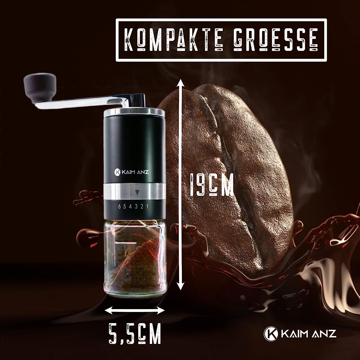 KAIM ANZ Manual Coffee Grinder - 6 Stage Hand Coffee Grinder with Ceramic Cone Grinder - Premium Manual Coffee Grinder - Ergonomically Shaped Espresso Grinder for Excellent Coffee Enjoyment