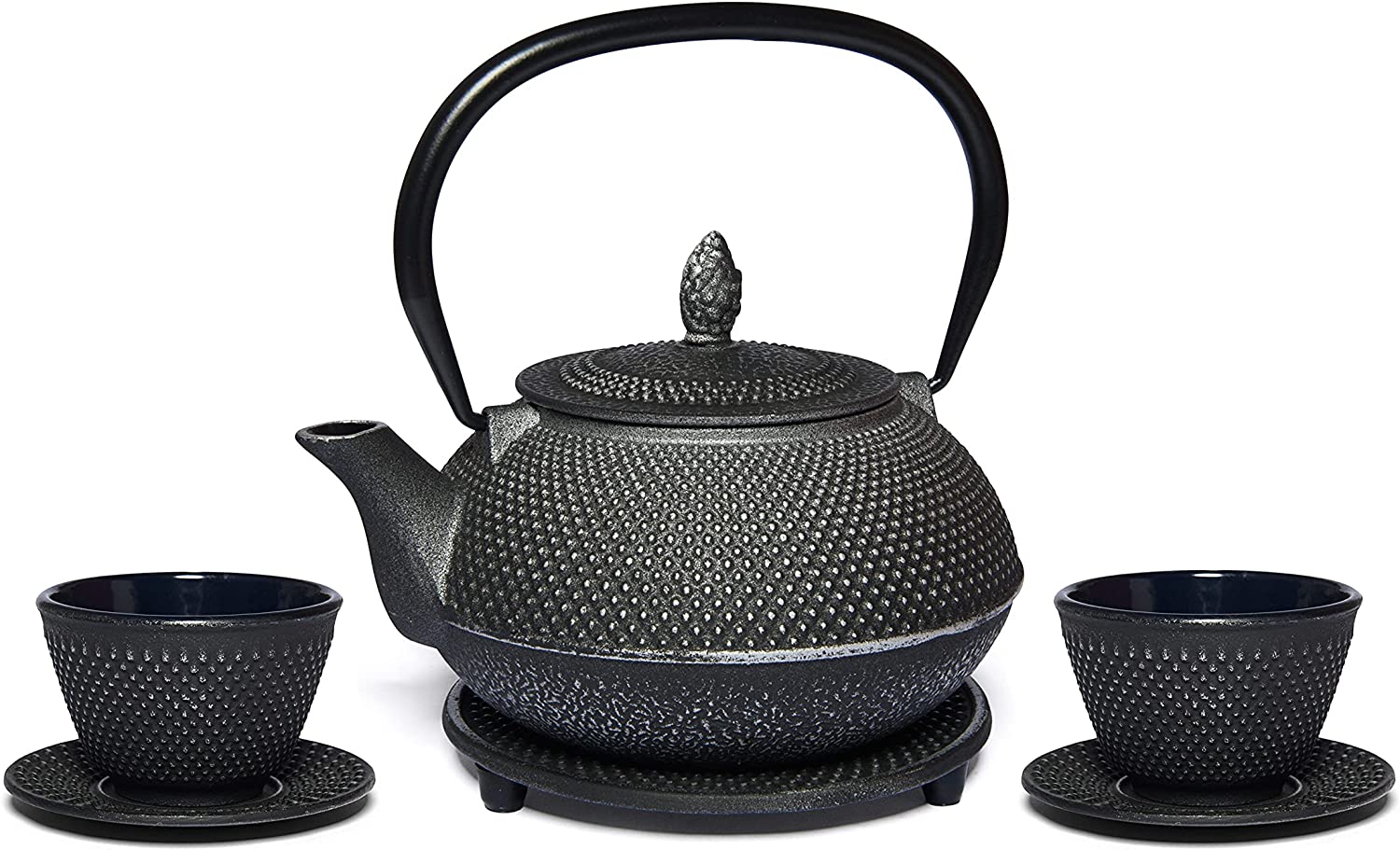 Maoci - Premium Gift Set Cast Iron Teapot Arare 1.2 Litres Black/Silver (6 Pieces)