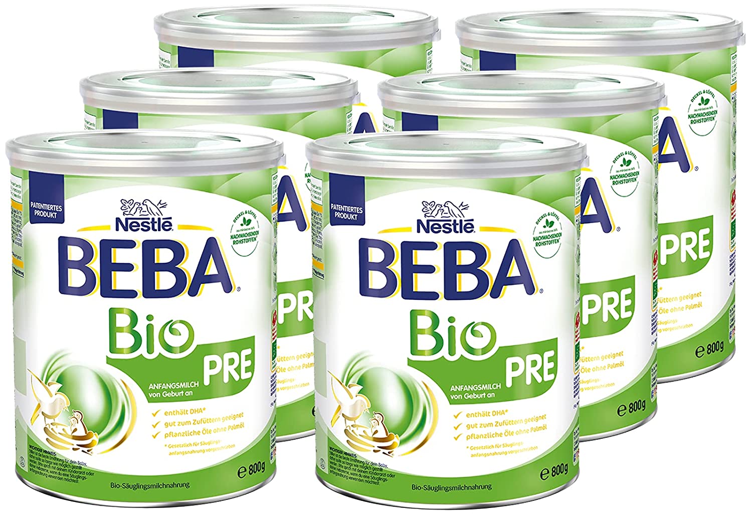 BEBA Bio Pre Anfangsmilch, Anfangsnahrung von Geburt an, 6er Pack (6 x 800g)