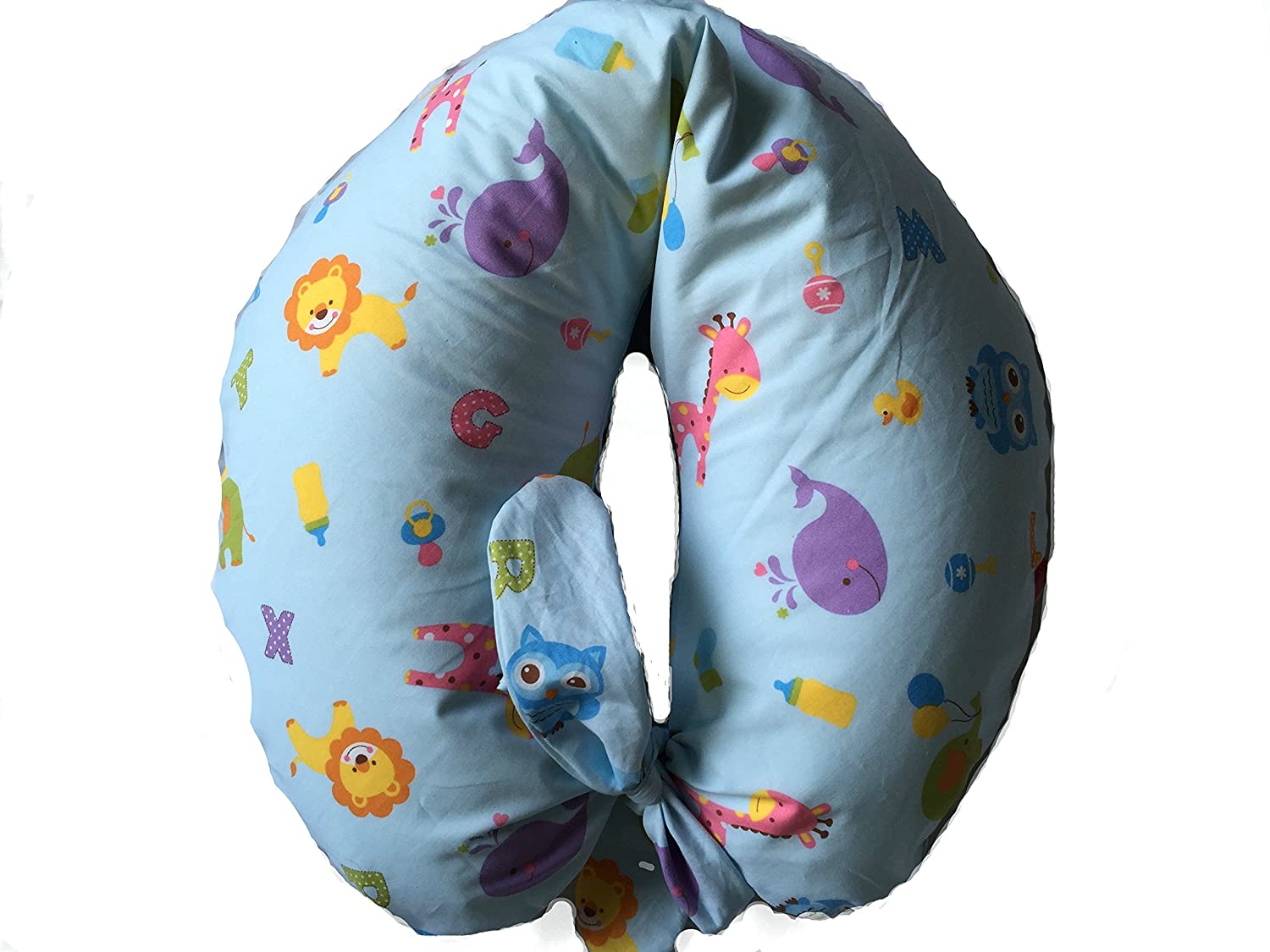 merrymama - Nursing pillow + lining with lacing/cm 130 (filled with polystyrene balls), zoo background blue