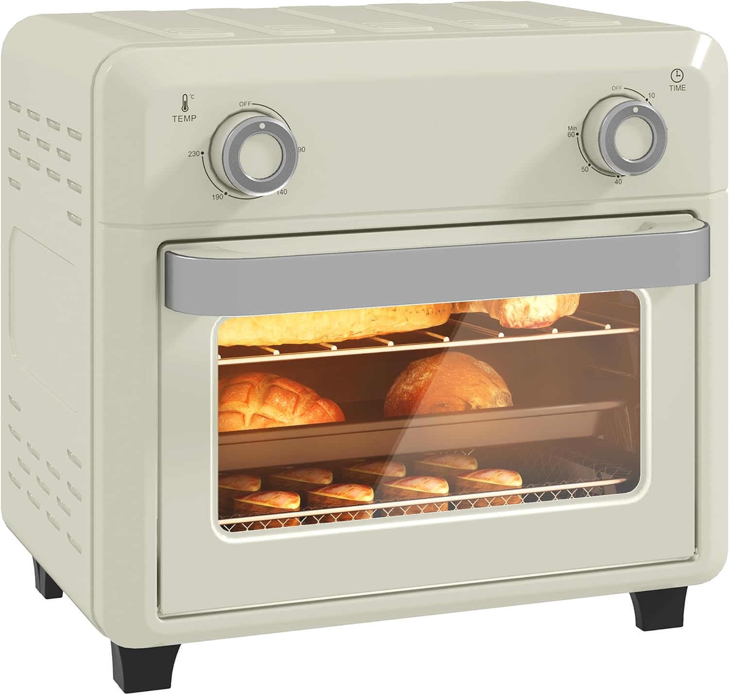 HOMCOM Mini Oven with Convection Air 10 L 2-in-1 Mini Oven with Oven Rack, Baking Tray and Crumb Tray, 80 °C - 230 °C Hot Air Fryer with Touch Screen, Timer, Interior Lighting, 1000 W, Stainless Steel