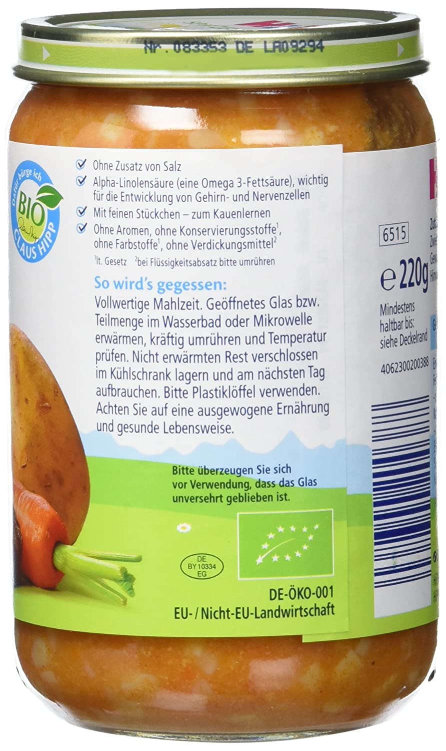 HiPP Kartoffeln mit mildem Rahm-Gulasch, 6er Pack (6 x 220 g)