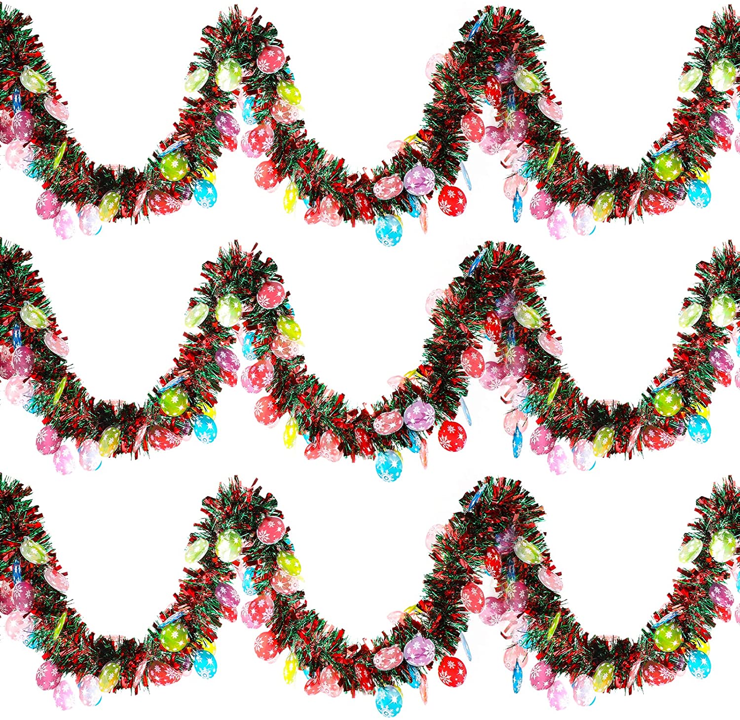 Syhood Pack of 6 200 cm Christmas Tinsel Garland Red and Green Metallic Twi