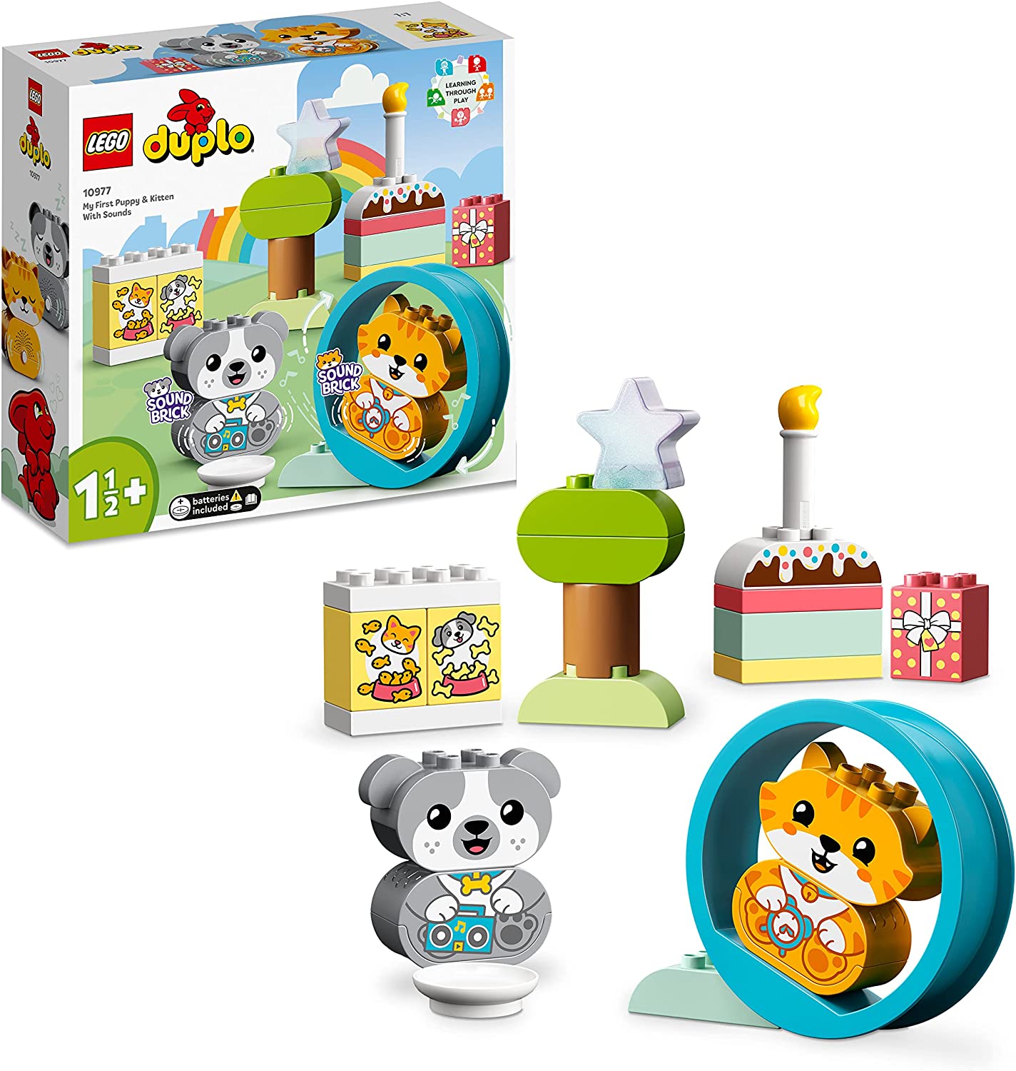 LEGO 10977 DUPLO My First Puppy & Kitten - with Sound, Toy Set with Animals for Building, Stones for Toddlers from 1.5 Years