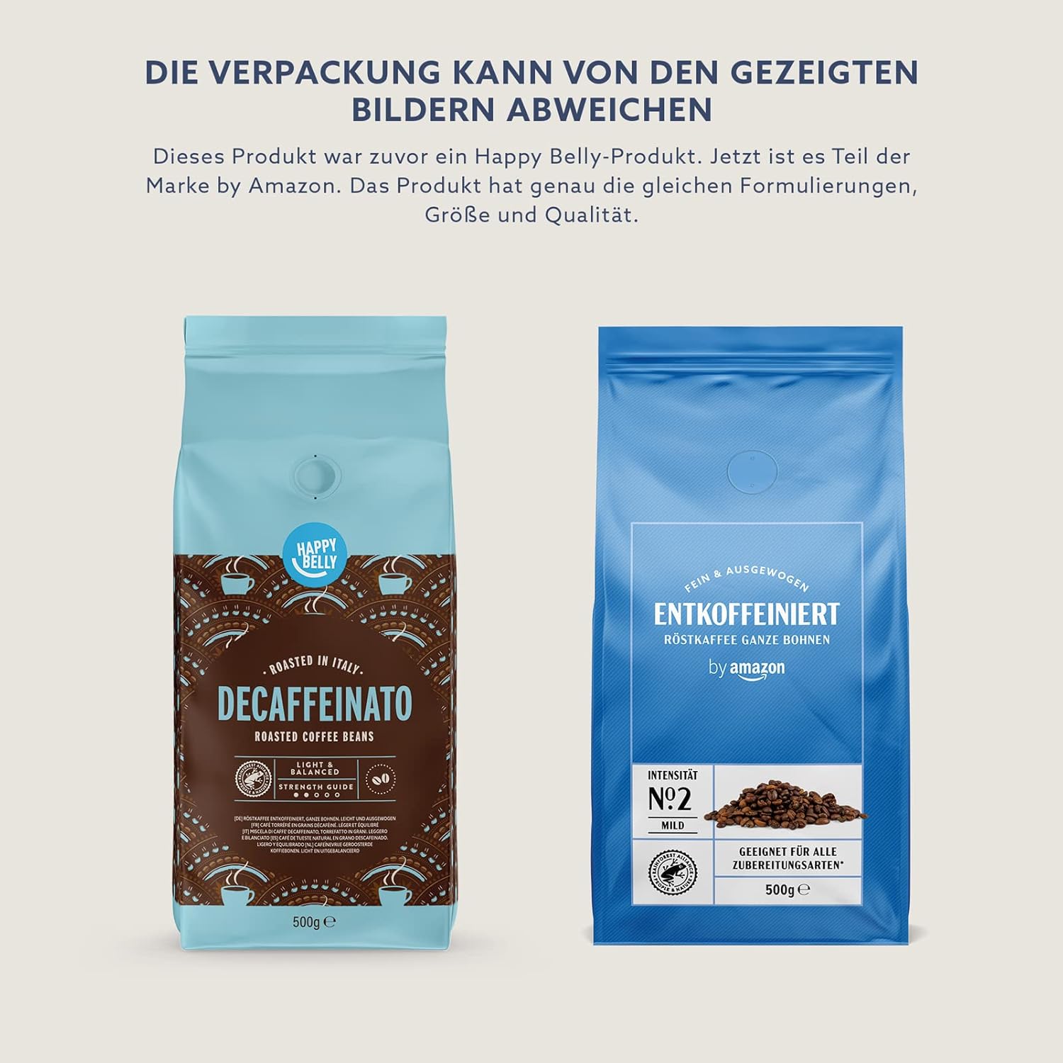 by Amazon Decaffeinated Coffee Beans Decaffeinato, Light Roasting, 1kg (4 Packs of 500g) - Rainforest Alliance Certification (Formerly Brand Happy Belly)