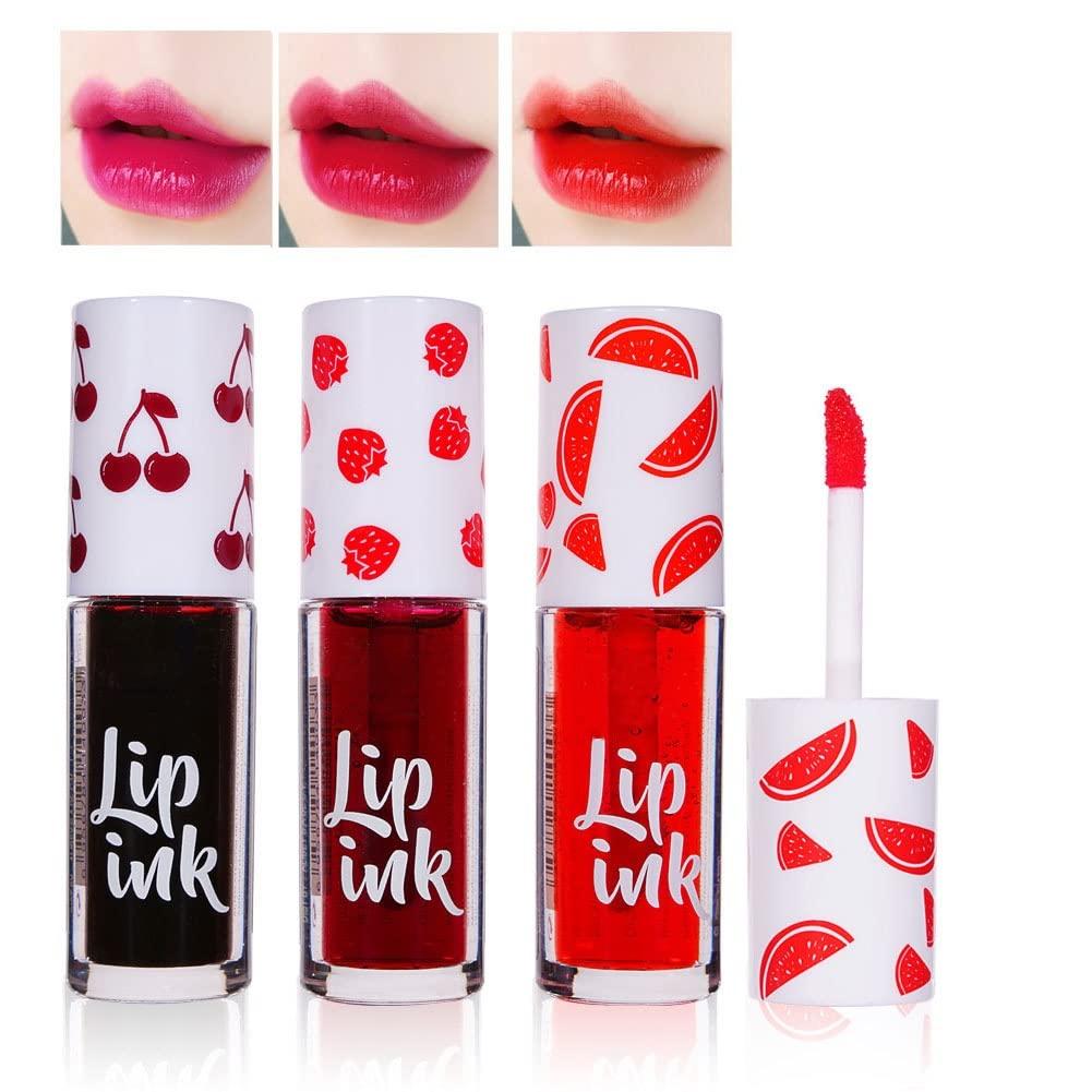 3 Pieces Liquid Mini Lipstick Lip Stain Tint Set Shiny Non-Stick Cup Fruity fragrance Moisturizing Natural Care Waterproof Lipstick MakeUp poison