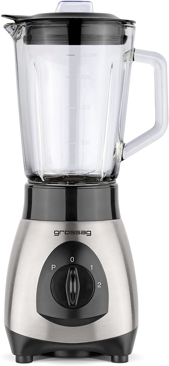 GROSSAG MX 19 Blender with Glass Jug, 0.8 Litre, 250 Watt, Brushed Stainless Steel