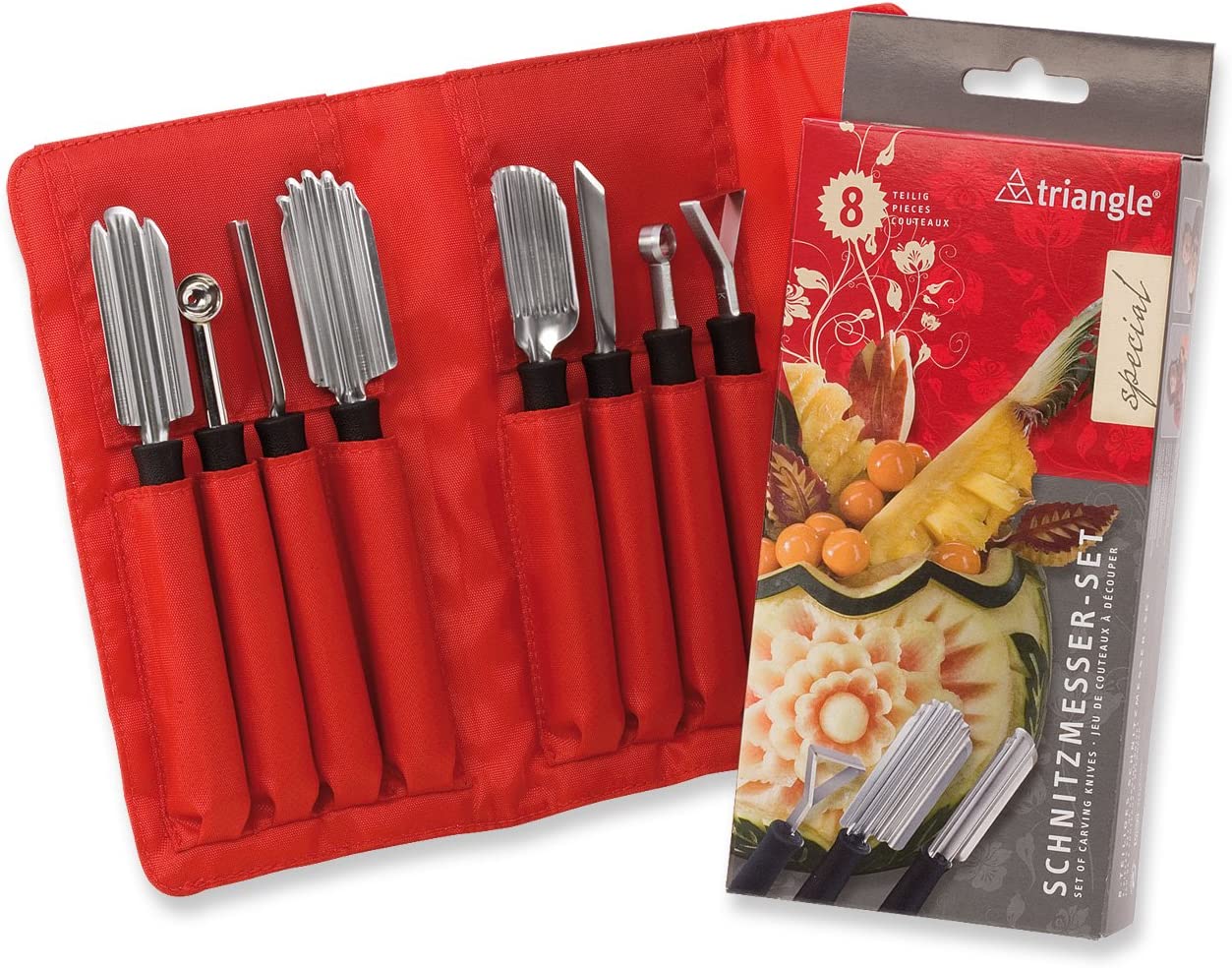 triangle 8-Piece Special Vegetable Carving Tool Set, Black