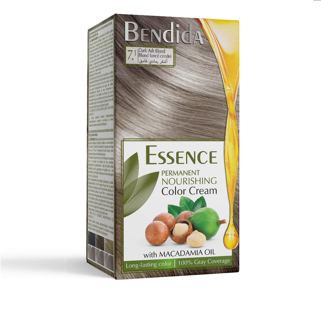 Bendida Permanent Hair Color, Nourishing Color Cream with Macadamia Oil, Long-Lasting Color 120 ml (7.1 Dark Ash Blonde)