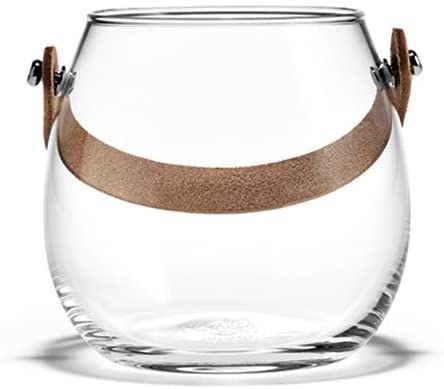 Holmegaard Design Light with Glass Bowl with Leather Handle, Wind Light, Vase, Glass, Transparent, H 10.5 cm, Ø 11 cm, 4343516