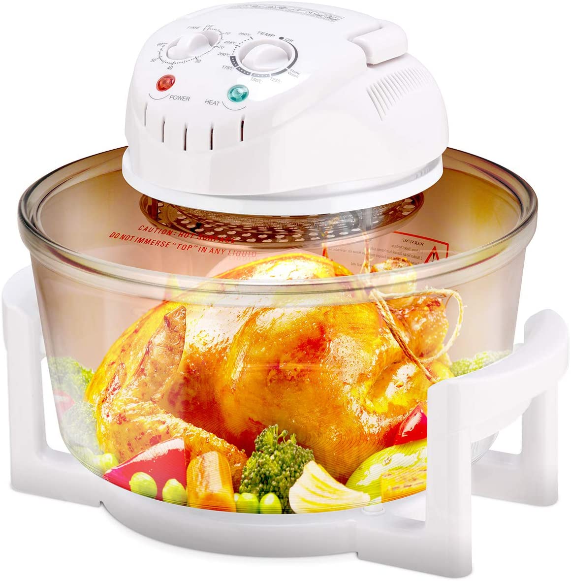 COSTWAY Halogen Oven Hot Air Oven Halogen Oven Hot Air Grill with Extension Ring 17L / 1400W / Timer / 65°C - 250°C