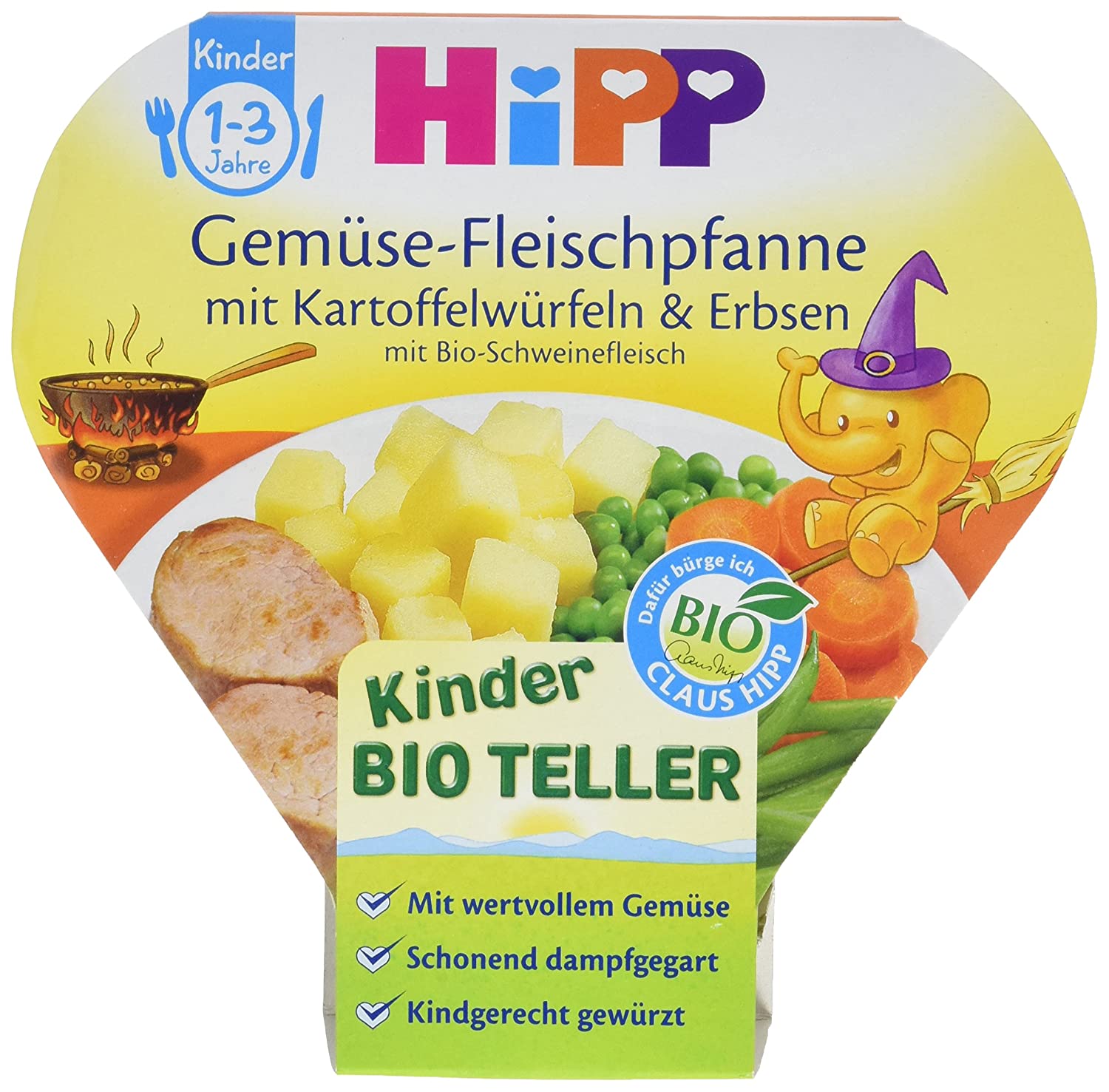 Hipp Bio Gemüse-Fleischpfanne mit Kartoffelwürfeln und Erbsen, 250 g