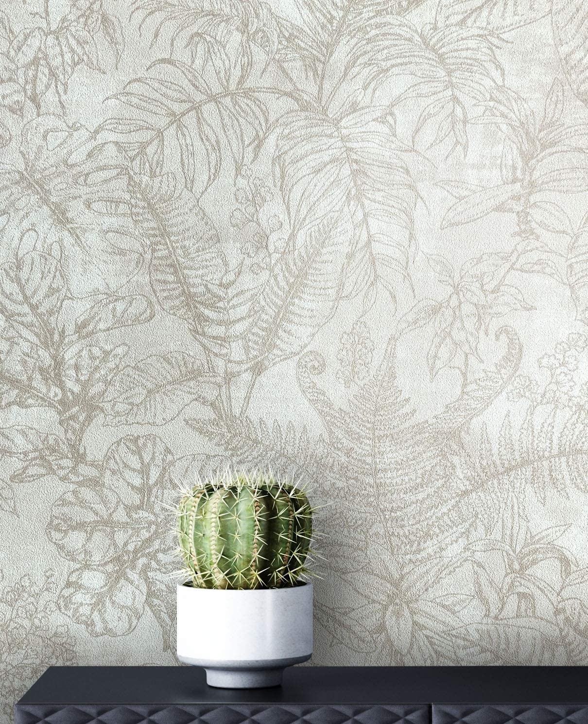 Newroom Wallpaper Leaves Vintage Palm Tree Beige Non-Woven Wallpaper Cream 