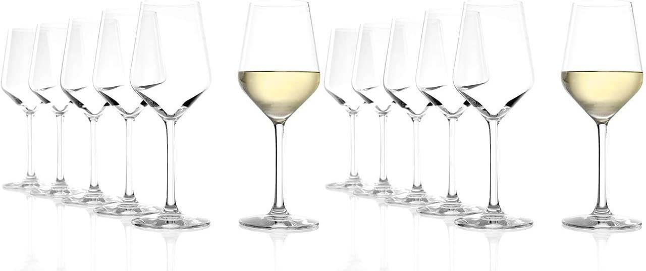 Stölzle Lausitz Revolution White Wine Glasses, 365 ml - Set of 12 Highly Functional White Wine Glasses - Universal Use White Wine Glasses - Dishwasher Safe - 2X 3770002 + Free Set of 4 EKM Living Straws