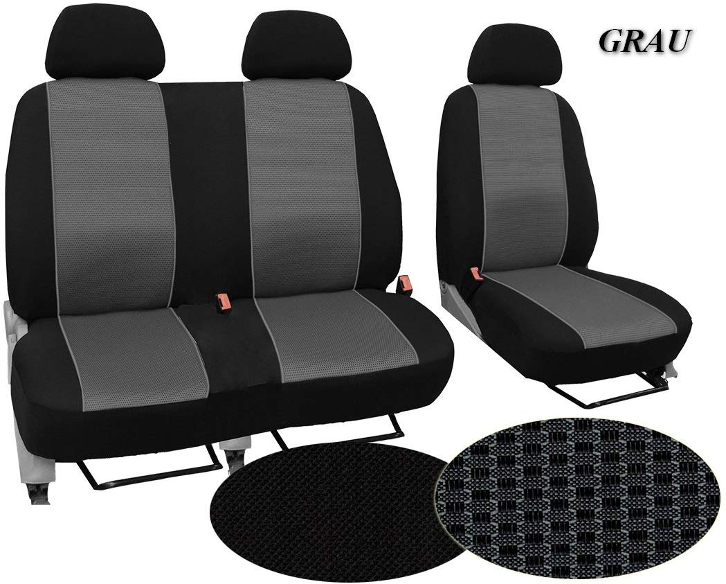 Customised, Model Specific Seat Cover Driver Seat + 2 Passenger Seat Seat Cover for VW T6 TRANSPORTER. Fabric Type VIP Super Quality Grey (Photo Pattern on in this listing).