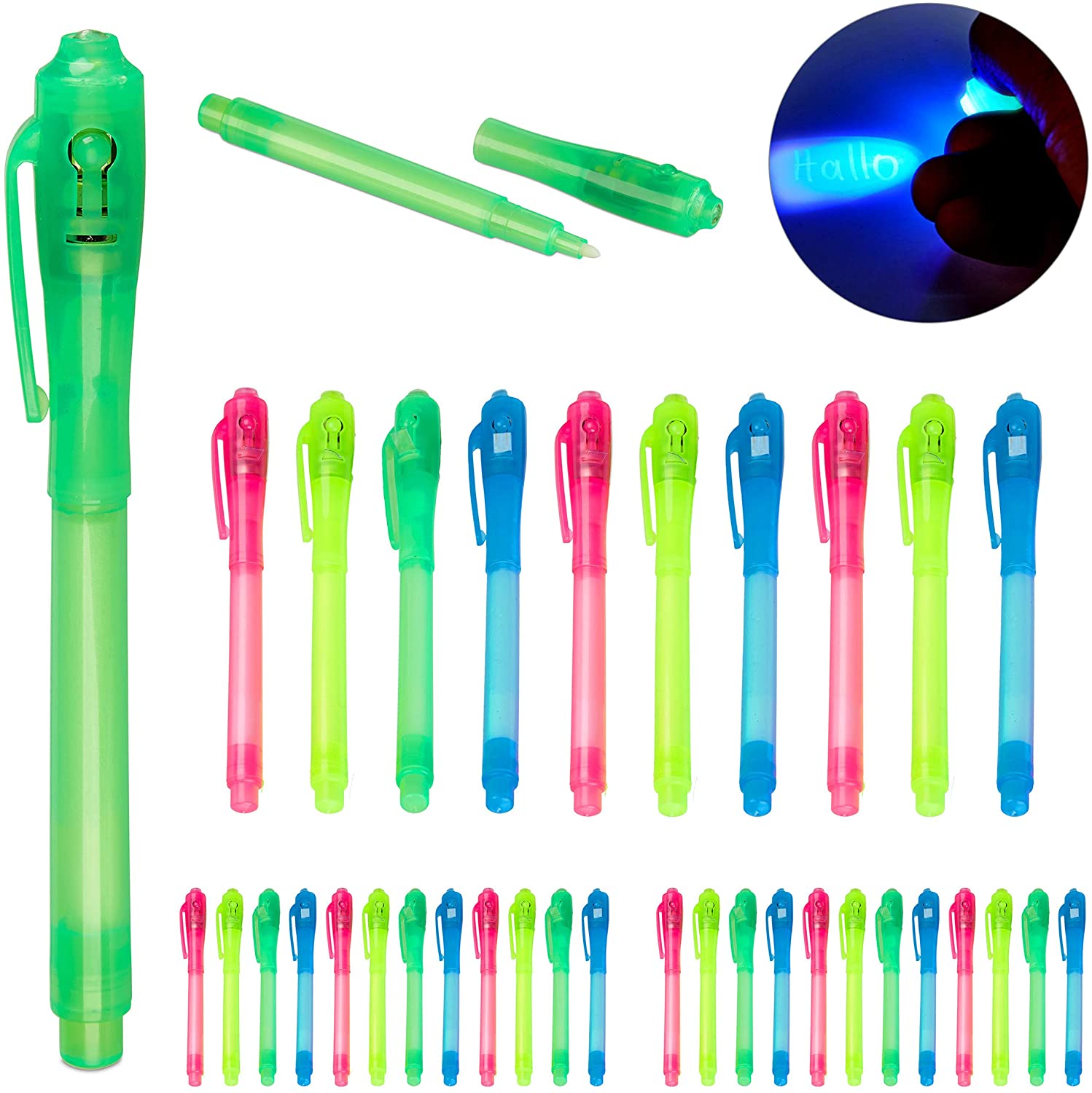 Relaxdays 36 Pieces Uv Pens Invisible Writing Secret Pens With Uv Light Chi