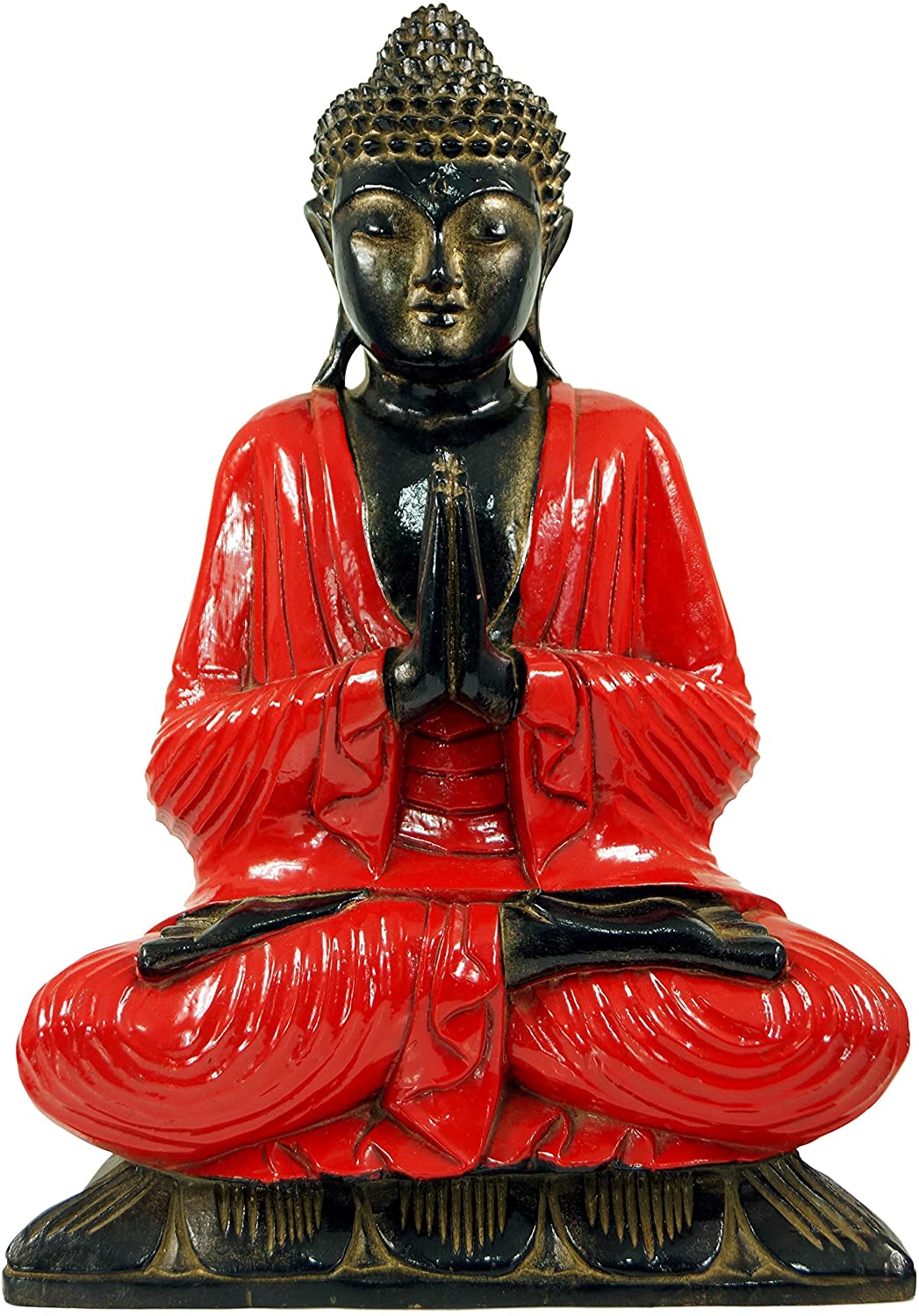 GURU SHOP Carved Sitting Buddha in Anjali Mudra, Red, 50 x 35 x 17 cm, Buddhas