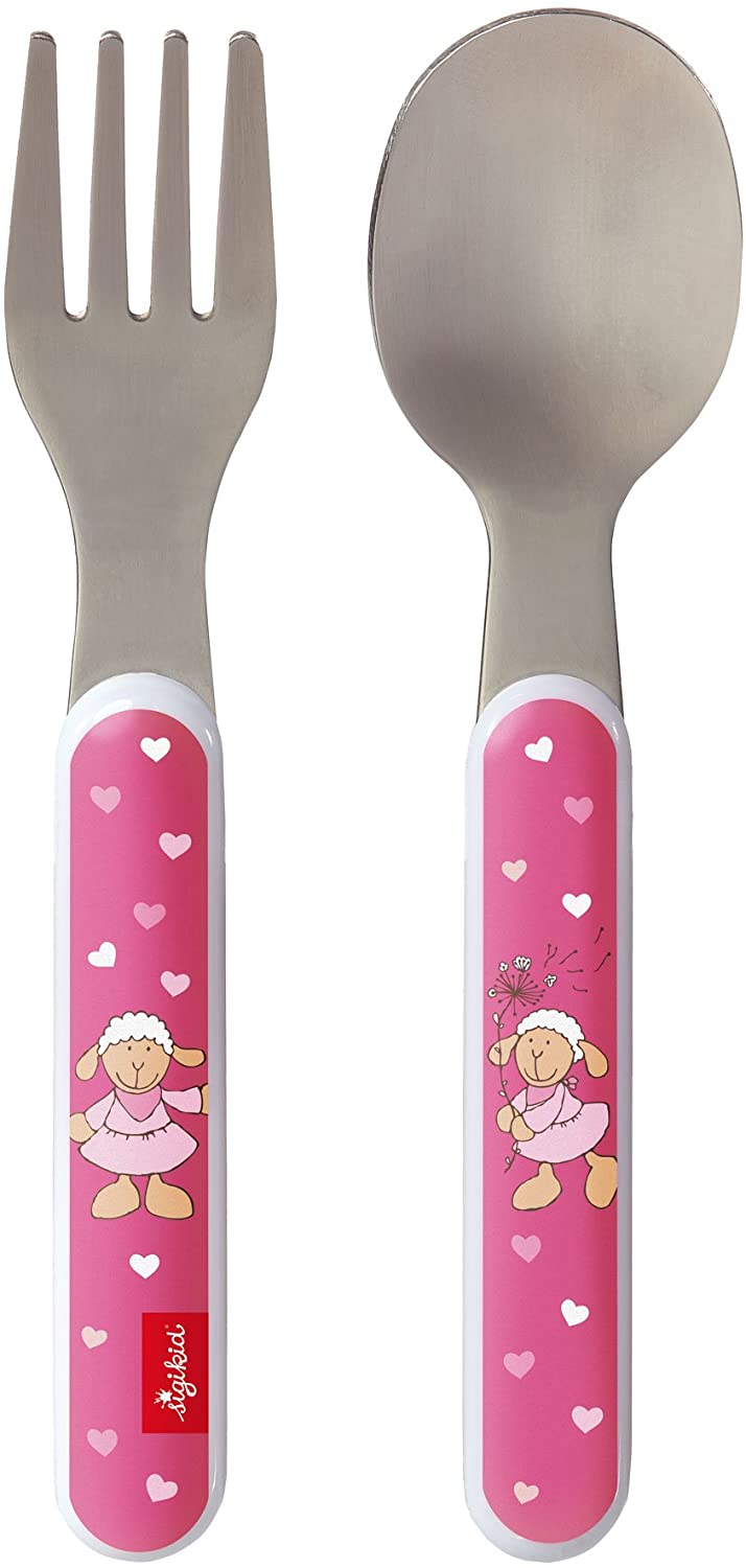 SIGIKID Schnuggi 24871 Children\'s Cutlery Set Fork and Spoon Recommended from Birth Pink / White
