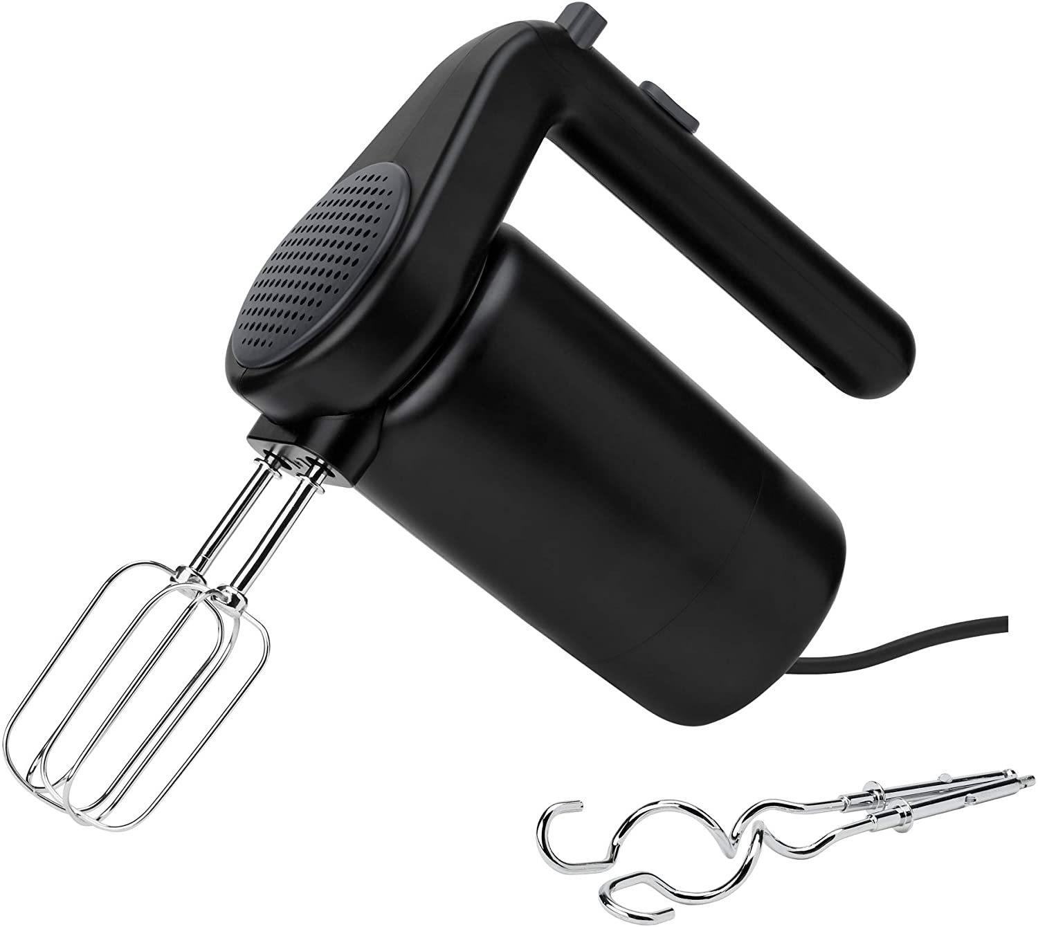Stelton RIG-TIG FOODIE Hand Mixer - Electric Whisk, 3-Stage Hand Mixer for Baking, for Dough & Whipped Cream - Made of Plastic & Stainless Steel - Cable Compartment - Ergonomic Handle - Black