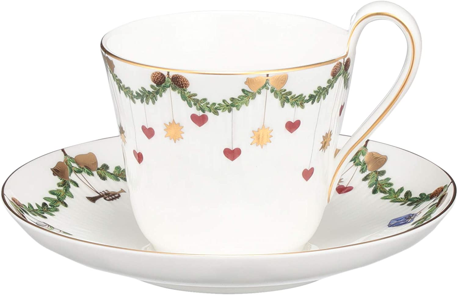 Royal Copenhagen 1017438 Star Fluted/XMAS Top Saucer with High Handles, Porcelain, 240 ml, Multi-Coloured
