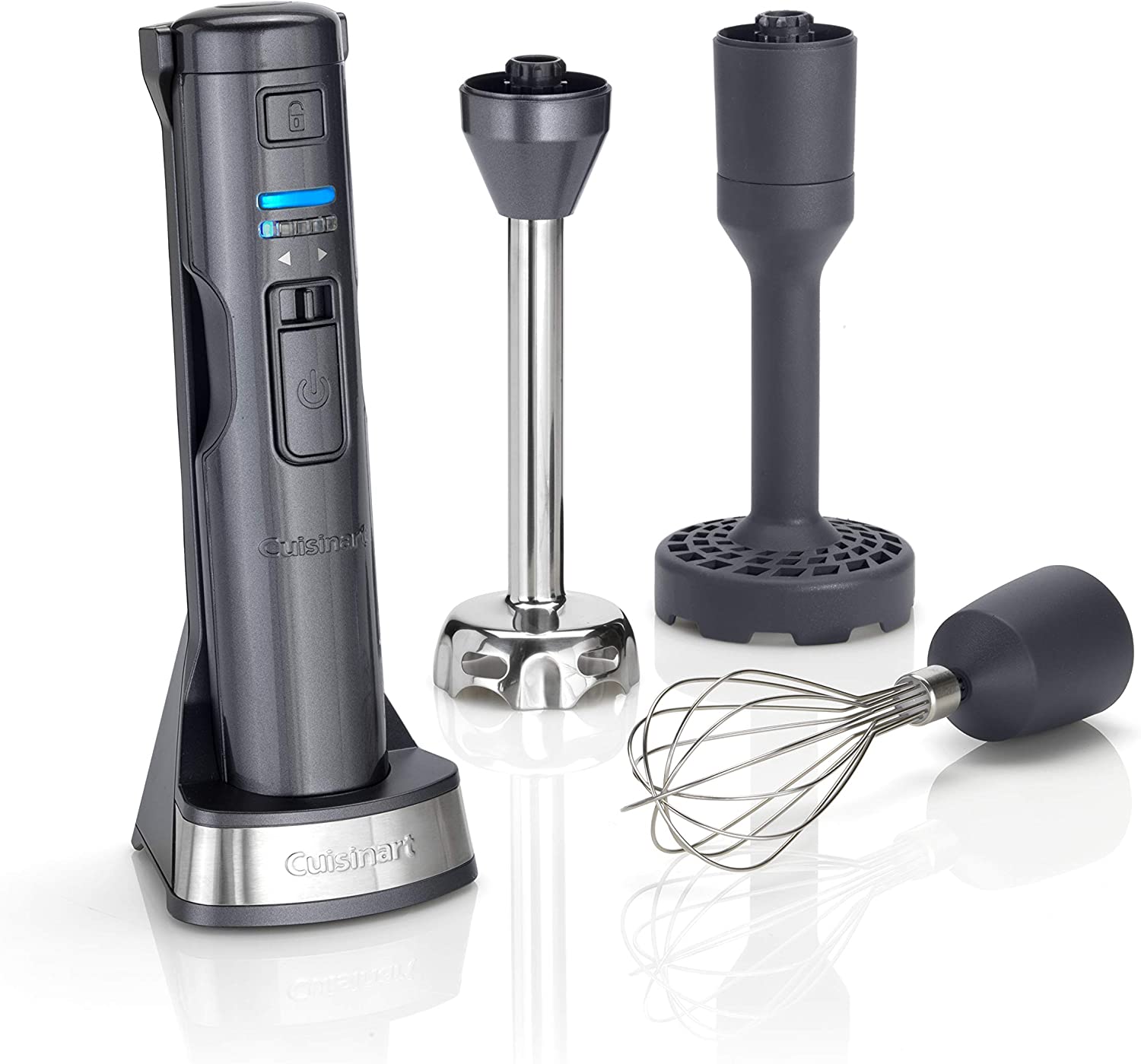 Cuisinart CSB300BE 3-in-1 Hand Blender with Whisk Attachment, Purée Stick and Masher Attachment, Stainless Steel, Cordless, Blue