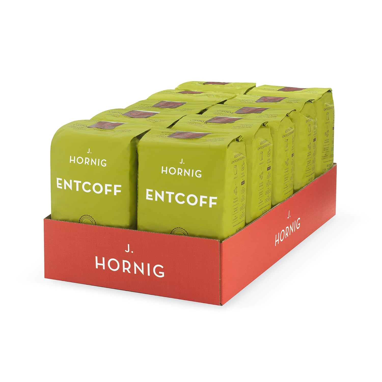 J. Hornig Decaffeinated Coffee Beans, Decaffeinated, 10 x 500 g, Mild and Rich Aroma, for Fully Automatic Machines, Filter Coffee Machine and Espresso Maker, Whole Beans