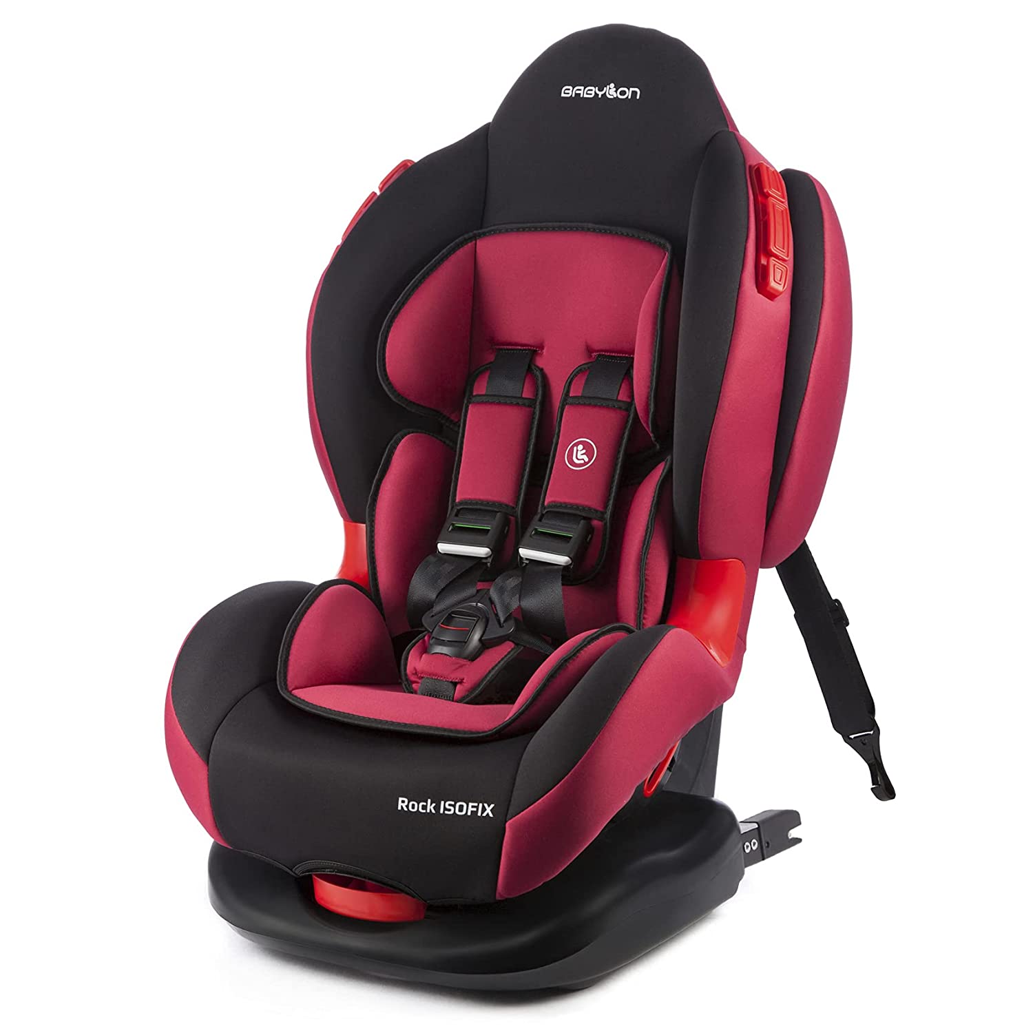 BABYLON Rock ISOFIX Baby Car Seat Group 1/2 Child Seat 9-25 kg (9 Months to 7 Years) Child Seat with Top Tether 5-Point Seat Belt ECE R44/0 Black / Red Marsala
