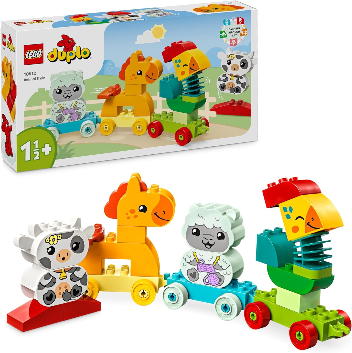 LEGO DUPLO Animal Train Toy with Wheels, Creative Animal Figures for Building and Converting, Educational Toy for Toddlers, Birthday Gift for Animals Loving Girls and Boys from 1 ½ Years 10412