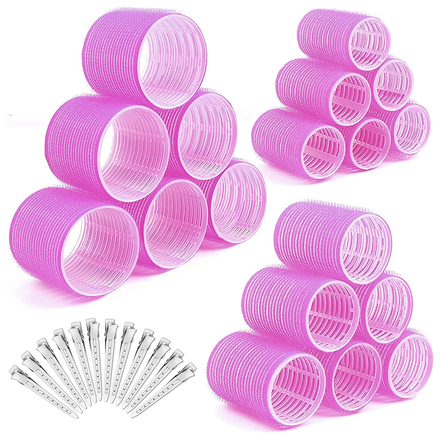 30 Piece Hair Rollers Set, Curlers Large Curls, Without Heat, Self-Adhesive Rollers With Hair Clips, Hair Rollers for Curls and Professional Hair Styling, Velcro Winder