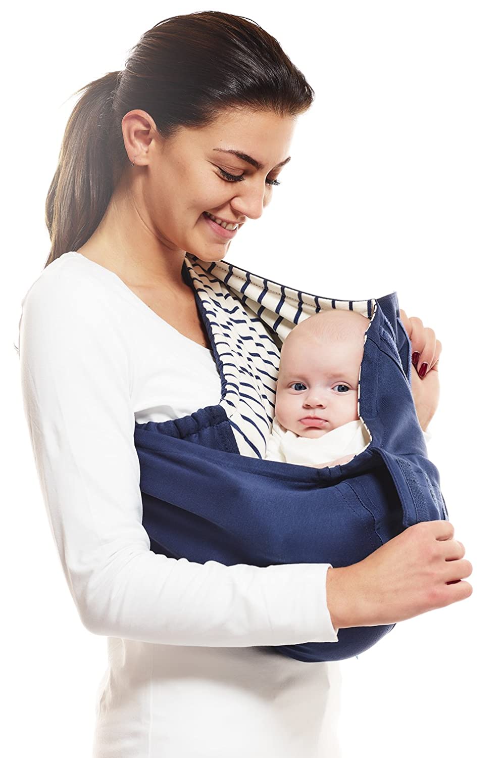 Wallaboo Baby Carrier Sling Connection 100% Cotton Fits Your Baby\'s Shape blue striped