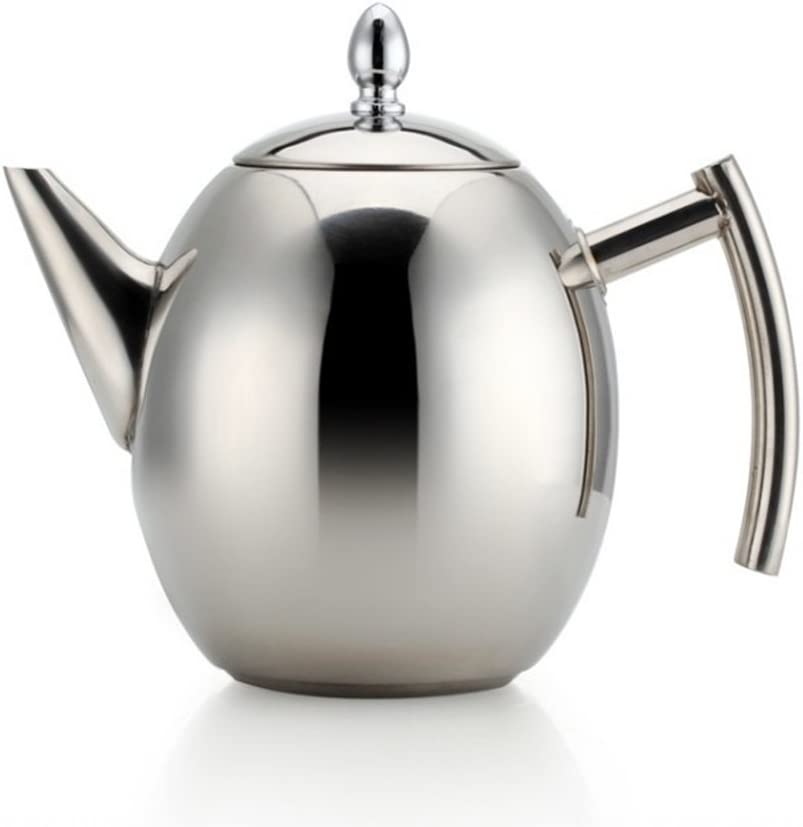 OnePine 1.5 L Tea Pitcher Stainless Steel Teapot with Strainer Insert, Stainless Steel Coffee Pot No Magnet Olive Coffee Pot Teapot with Strainer (Silver)