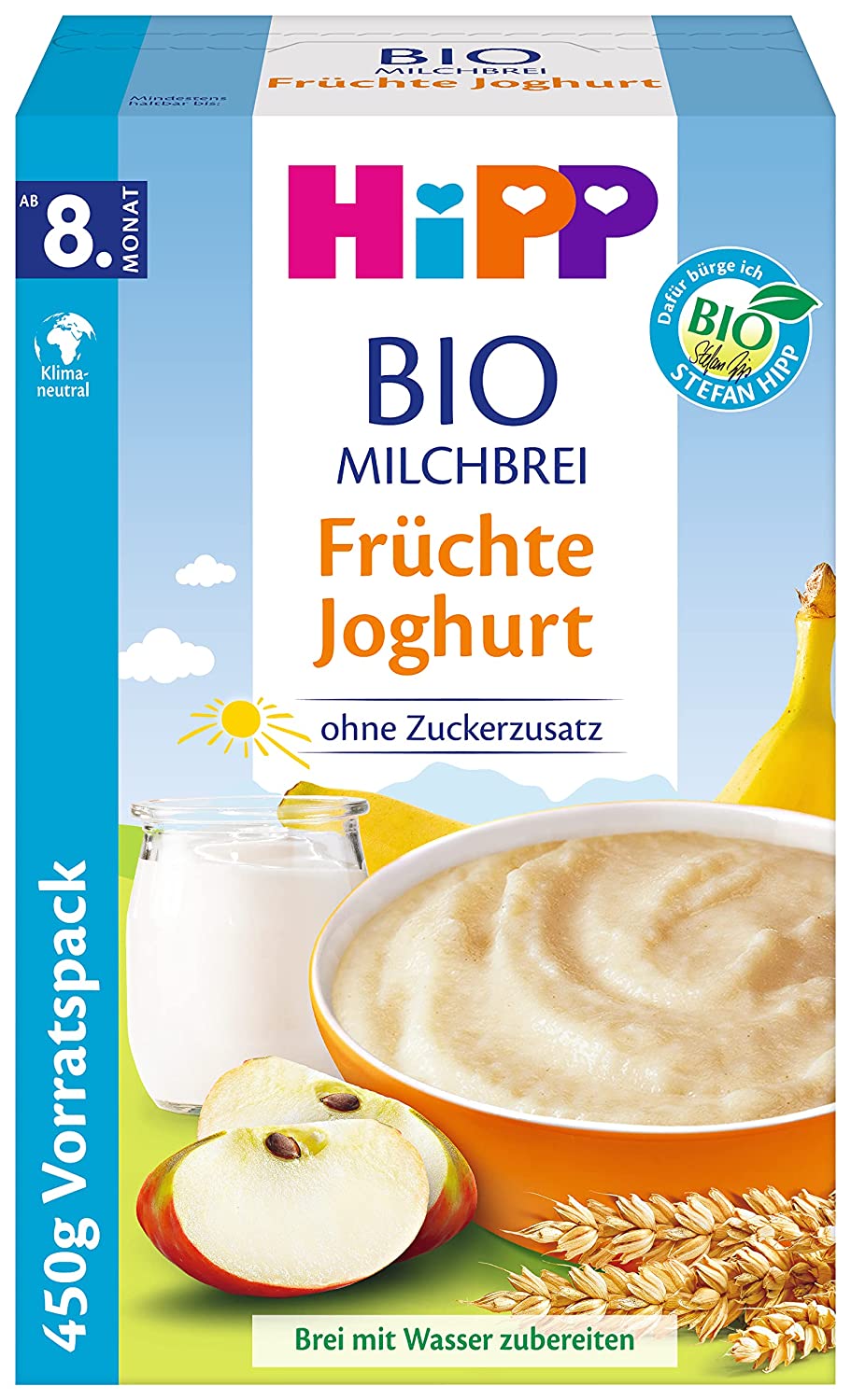HiPP Bio-Milchbreie ohne Zuckerzusatz, Früchte Joghurt, Vorratspackung (4x450g)
