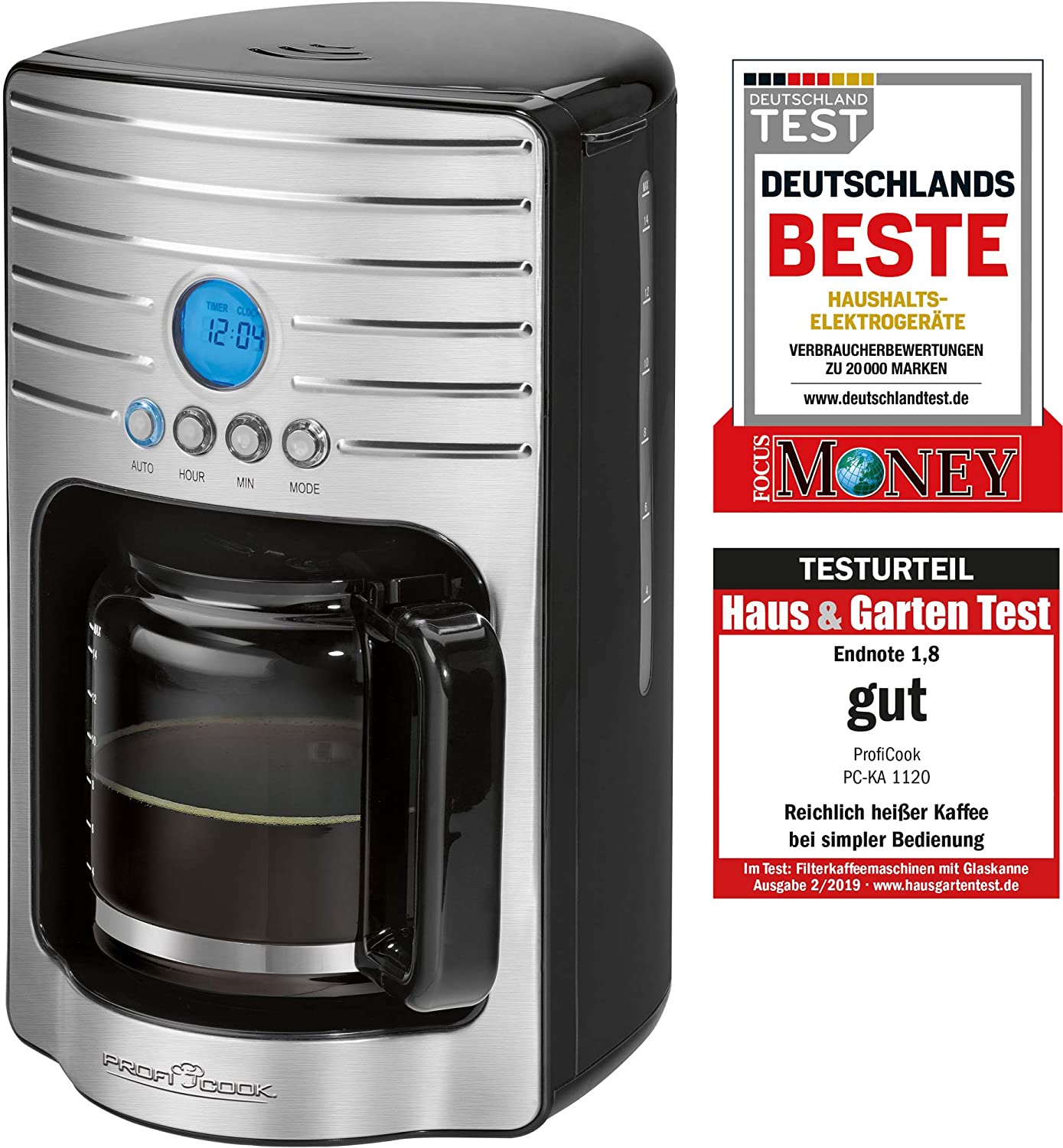 Profi Cook ProfiCook PC-KA 1120 Coffee Machine for 15 Cups (approx. 1.7 Litres), Stainless Steel Front, Programmable 24 Hour LCD Digital Timer