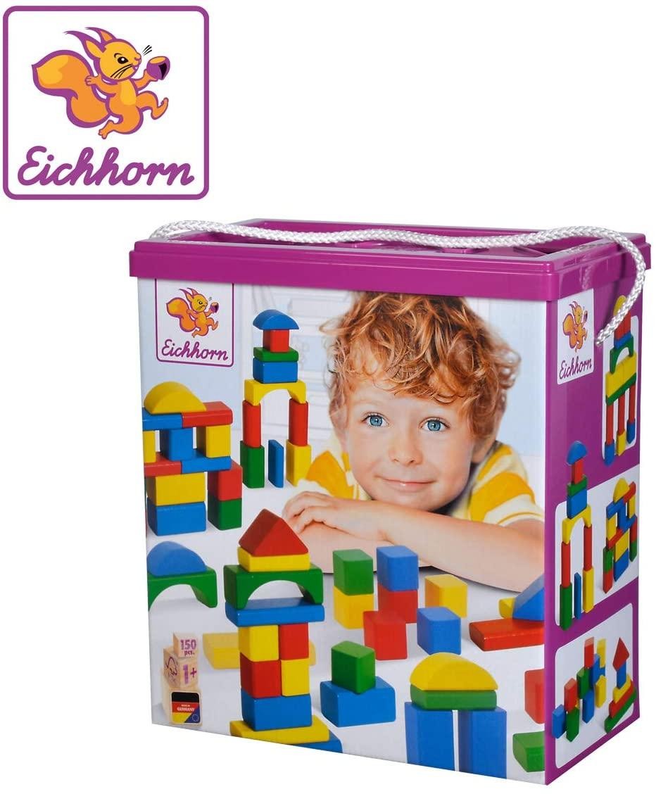 Eichhorn Colourful Wooden Building Blocks In One Shape, Colourful