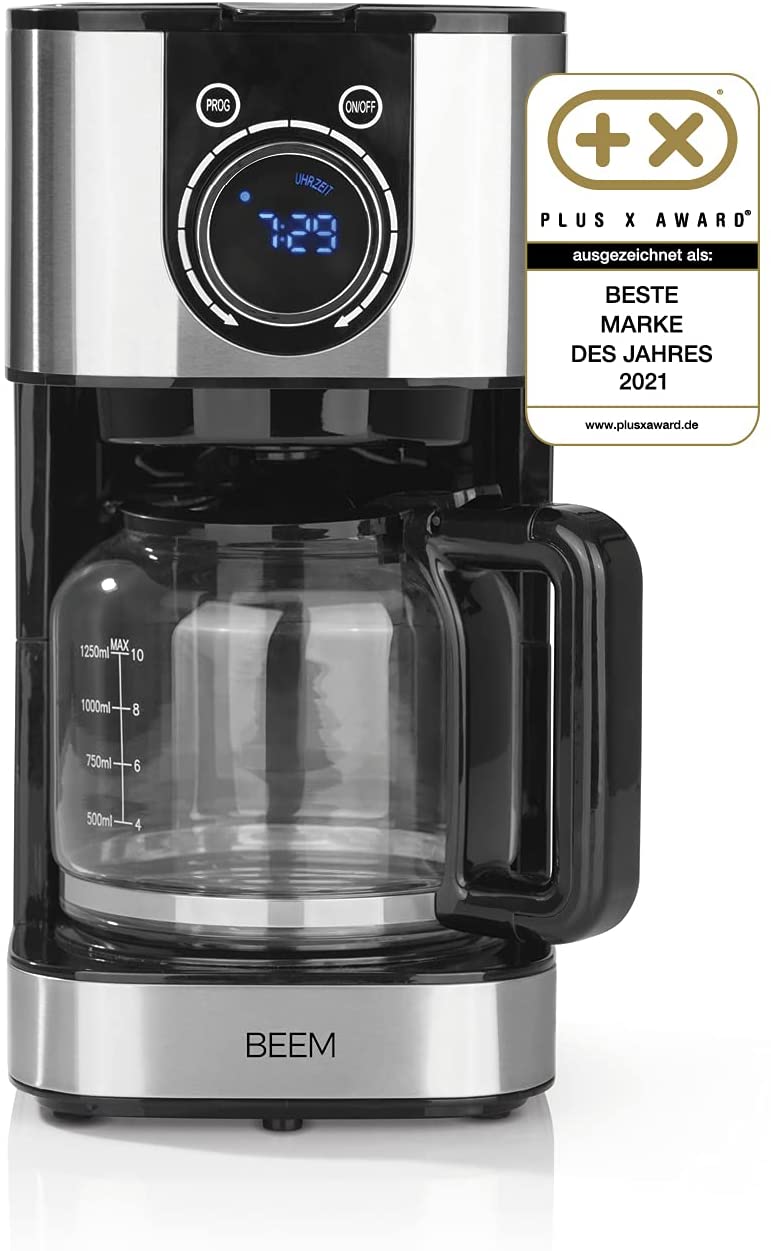BEEM RESH-AROMA-SWITCH Filter Coffee Machine - Glass | Stainless Steel | 1.25 L Glass Jug | Stylish Control Wheel | 24 Hour Timer | 800 W | For 4-8 Cups